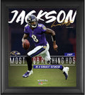 17" Yards Collage Jackson Lamar x Framed Single Quarterback Season Rushing Record 15"