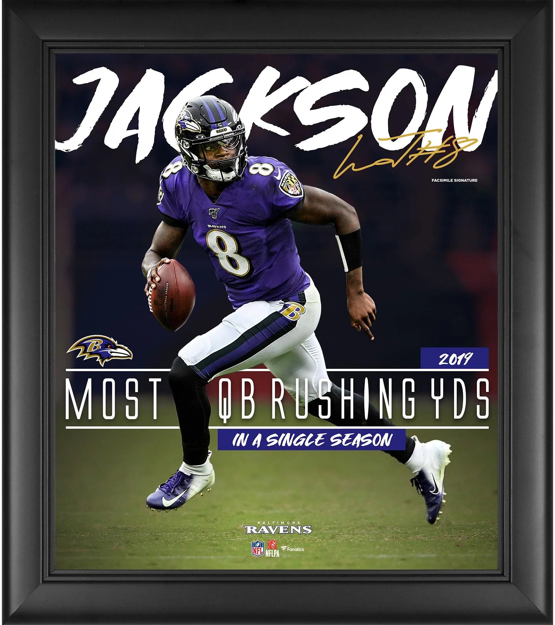 17" Yards Collage Jackson Lamar x Framed Single Quarterback Season Rushing Record 15"