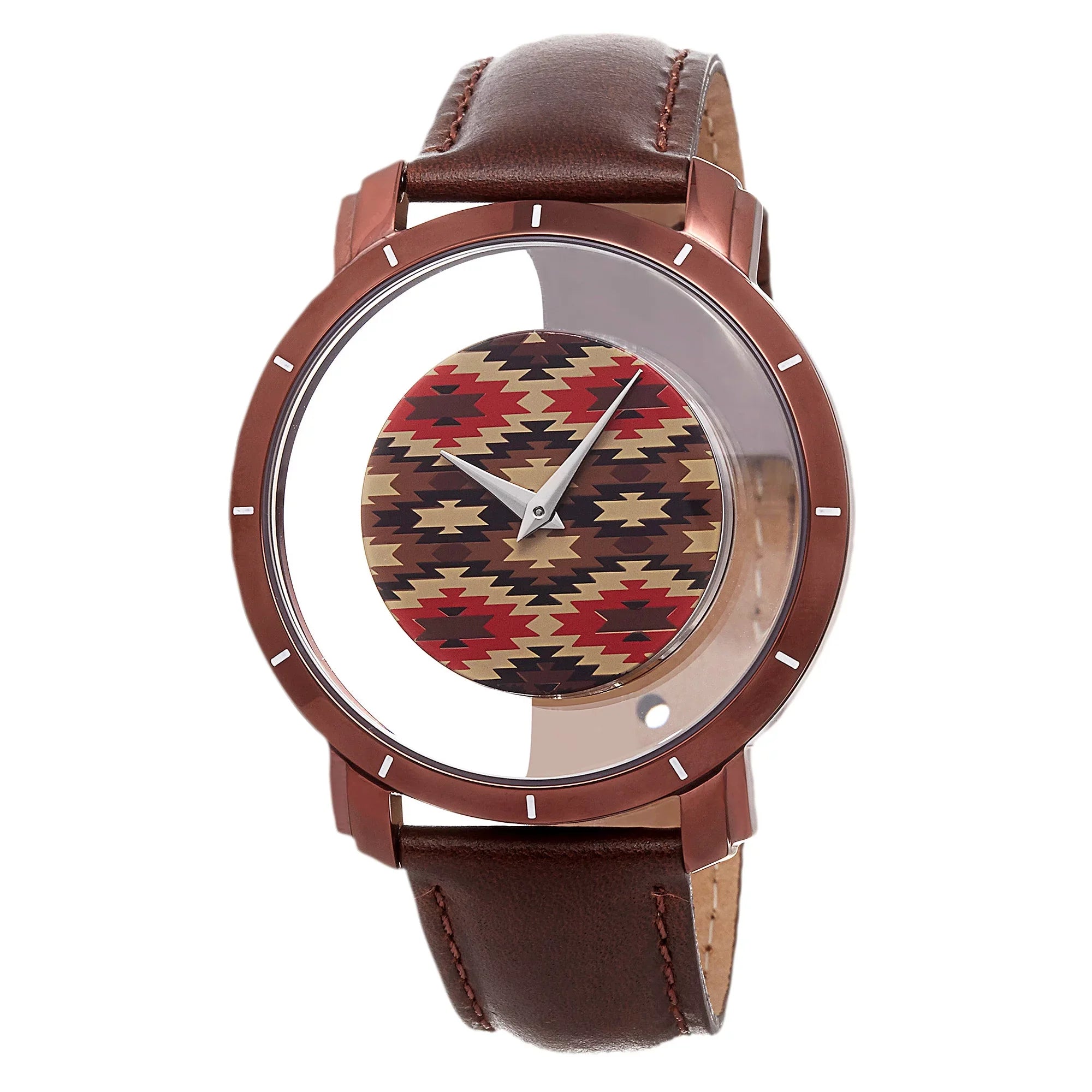Dial Swiss Retro design Men's Quartz Transparent Brown Watch Strap Leather