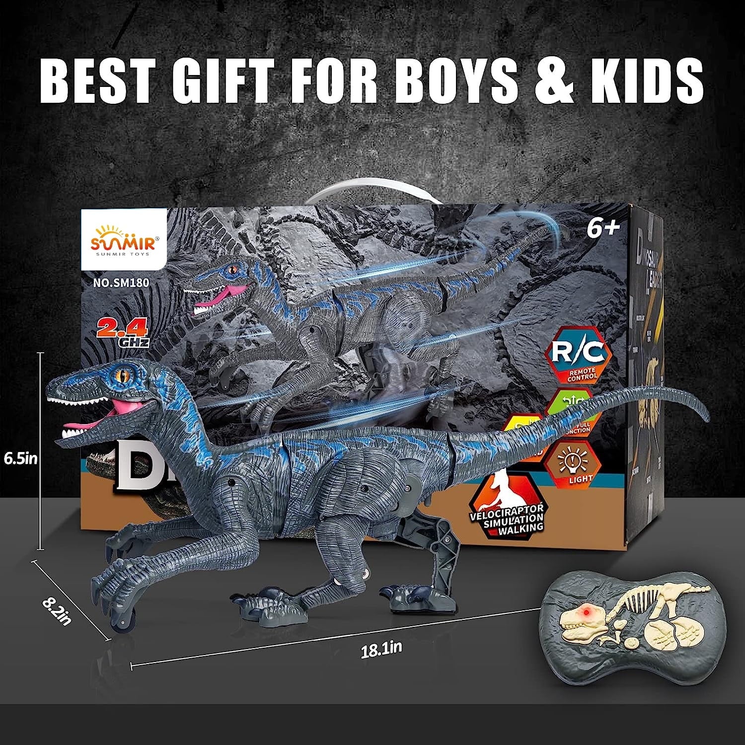 Robot JBee Walking for Gifts Toy Remote with RC Lights Old and Sounds Ctrl Boys T-Rex - Girls Control Dinosaur Blue Toys 8-12 Years Age for 5-7, Boys 3-5, Kids Dinosaur