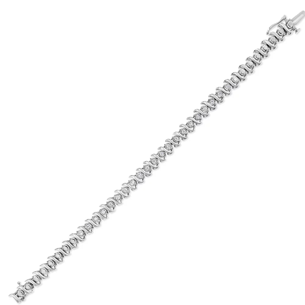 Silver - (J-K Clarity) Sterling 7.50 Link Bracelet - Tennis Set 1/2 .925 dimension Diamond "S" Color, Miracle I2-I3 Cttw
