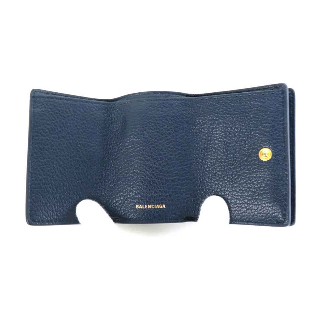 (Good) Pre-Owned navy mini Balenciaga BALENCIAGA leather trifold wallet gold