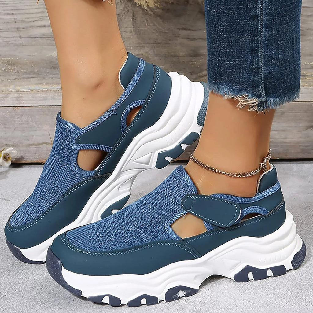 Non Seasons Shoes Breathable Solid Toe Four Women Loop Flat Wedges Round Color Women's Hook Mesh Slip