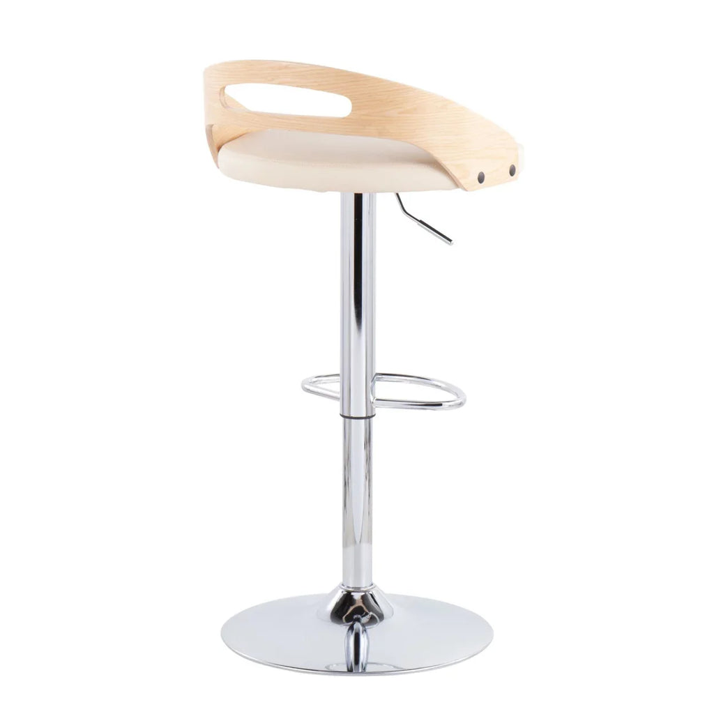 And With Swivel Cassis Cream Leather Wood Barstool Mid-Century Faux Natural Modern Adjustable In