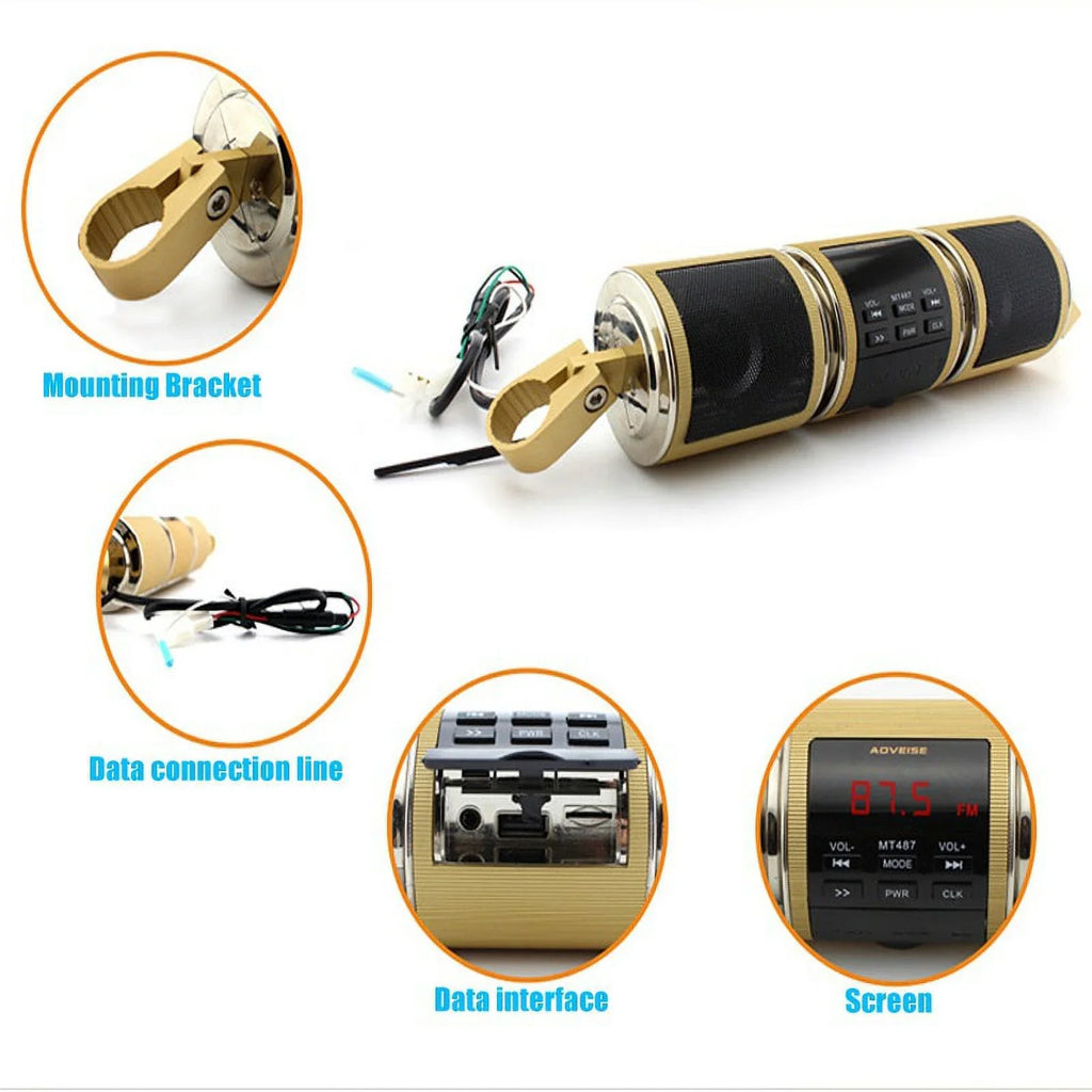 TF Bluetooth Stereo FM Motorcycle Motorbike Speaker Audio Radio Card USB MP3 Waterproof Resistant Player V2.1+ EDR