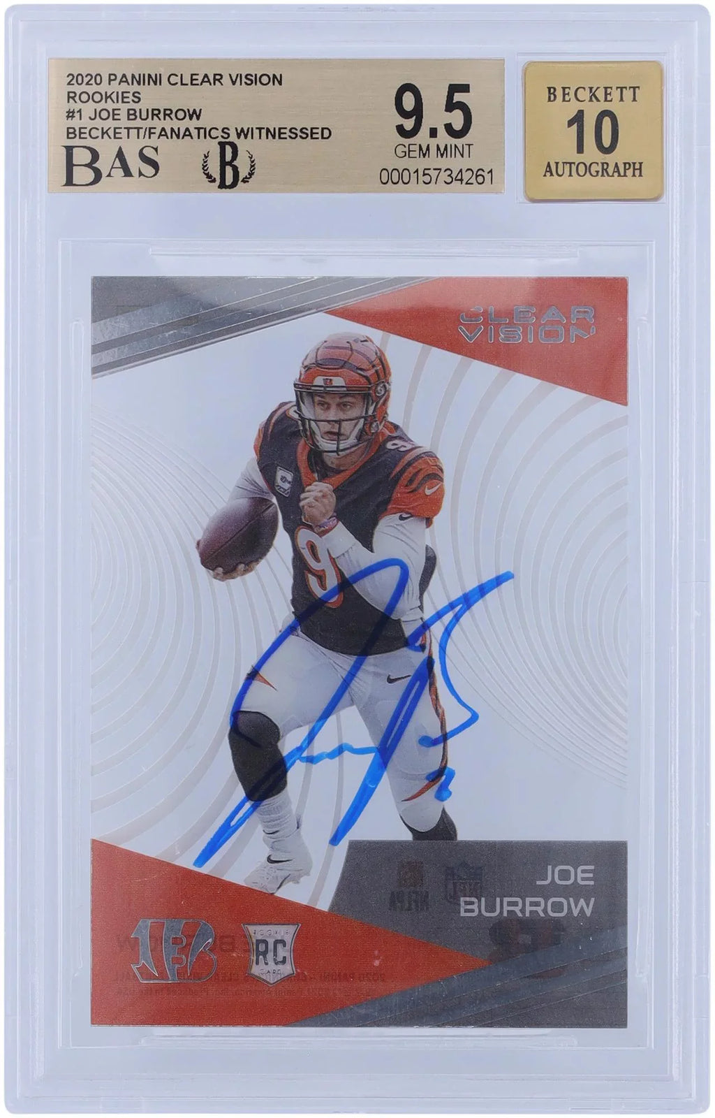 Joe Witnessed - #CV-1 Beckett Autographed Fanatics 9.5/10 Cincinnati 2020 Panini Card Burrow Certified Vision Authenticated Fanatics Clear Authentic Rookie Bengals