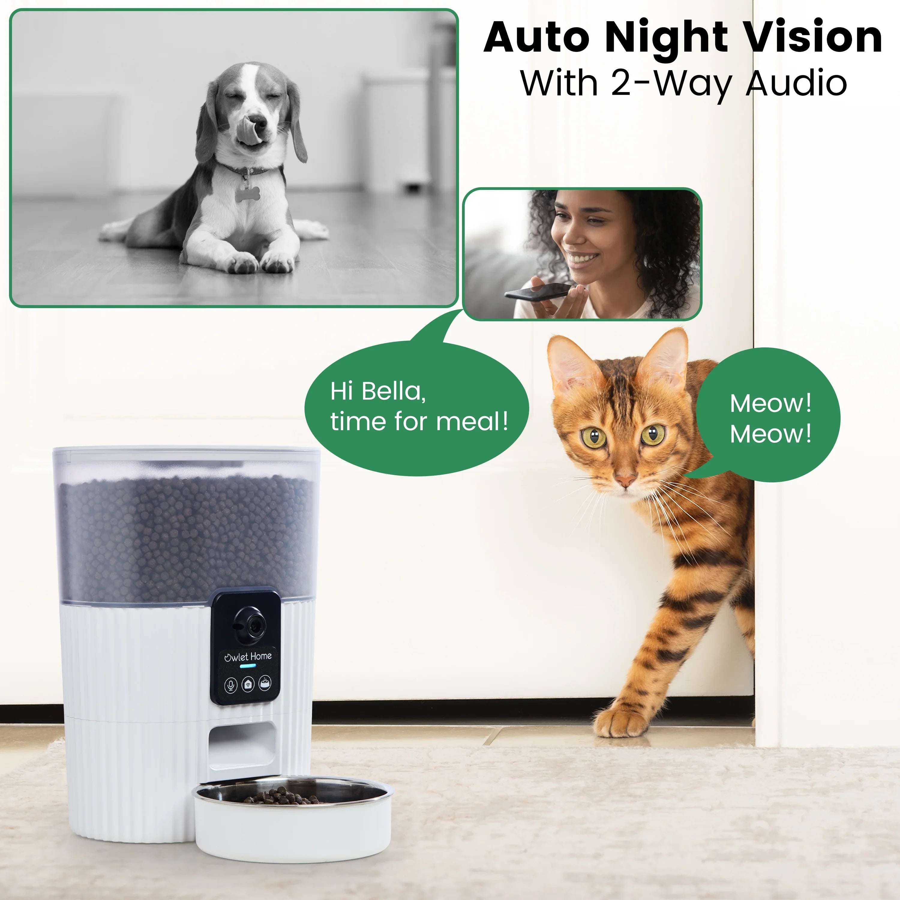& Cats Automatic 1080P Works Assistant, with Fee Auto HD & Dogs Alert, Video, Feeder Audio, Owlet Night No with Monthly WiFi, Live Motion Smart for (3.5L), Vision, 2-Way Pet Home Camera Alexa