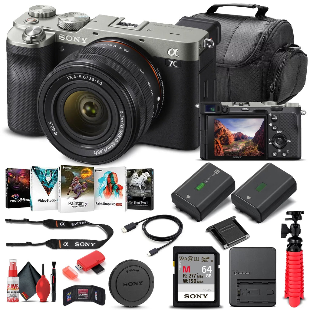 Silver a7C 28-60mm Camera Basic Mirrorless Bundle ILCE7CL/S W/ Alpha - Lens