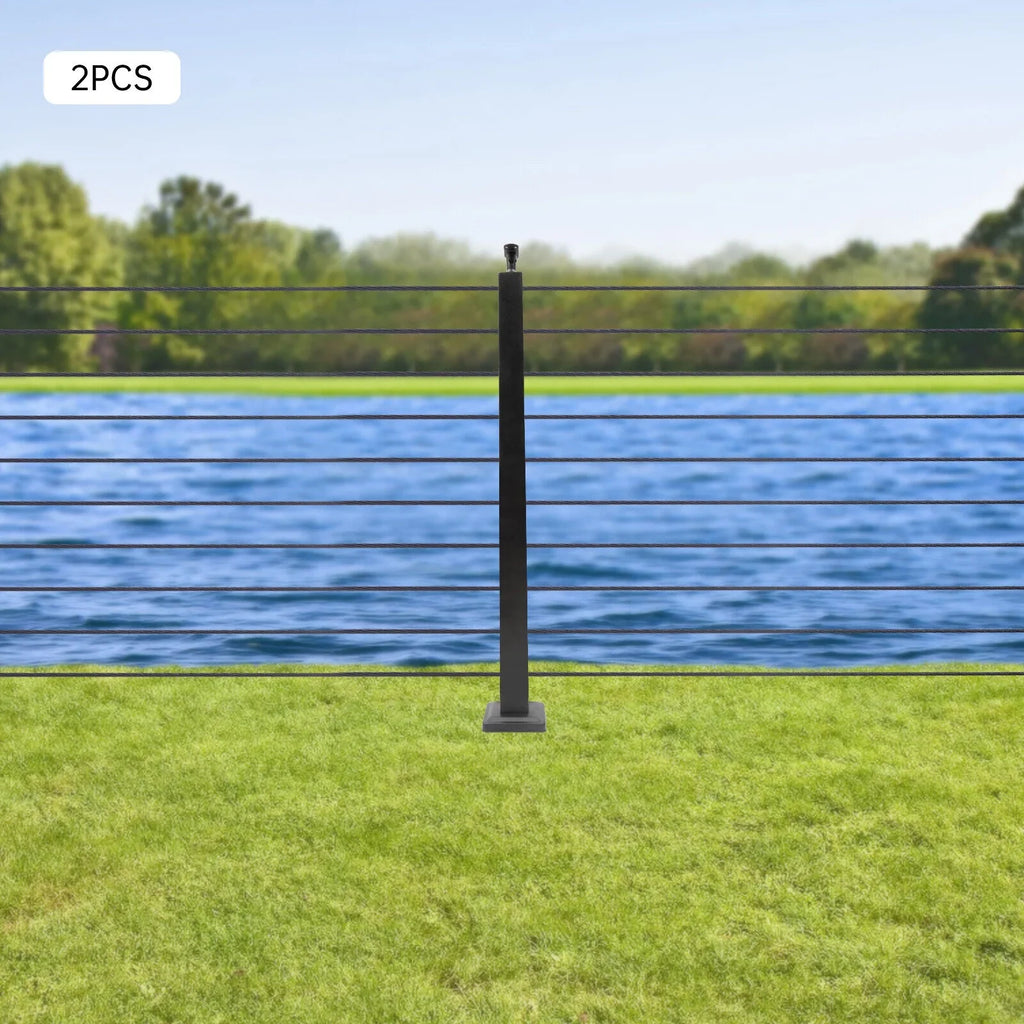 Pre-Drilled Cable Railing Post Fence 36''x2''x2'' Cable Wood for Square Level Railing Deck Two Post Sides System Stainless Steel Concrete Level