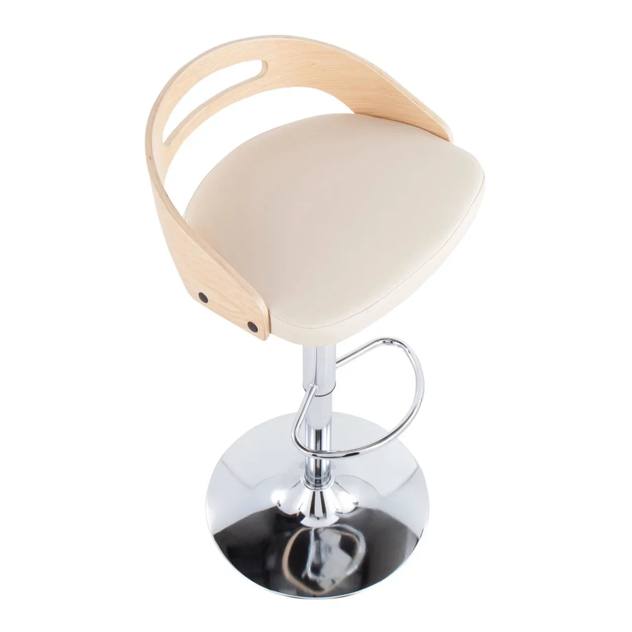 And With Swivel Cassis Cream Leather Wood Barstool Mid-Century Faux Natural Modern Adjustable In