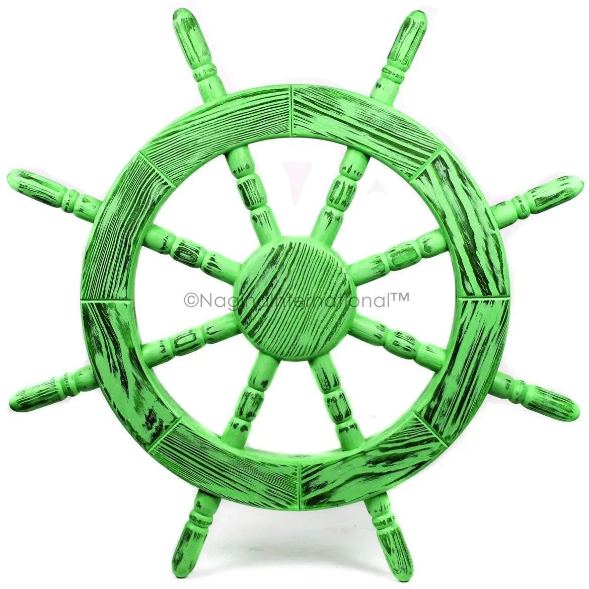 Wheel Nautical Exclusive Handcrafted Inches, Decor Antique Ship Pine Beautiful Junky Maritime (24 Wall International | Green) Nagina Wall Decor Rustic
