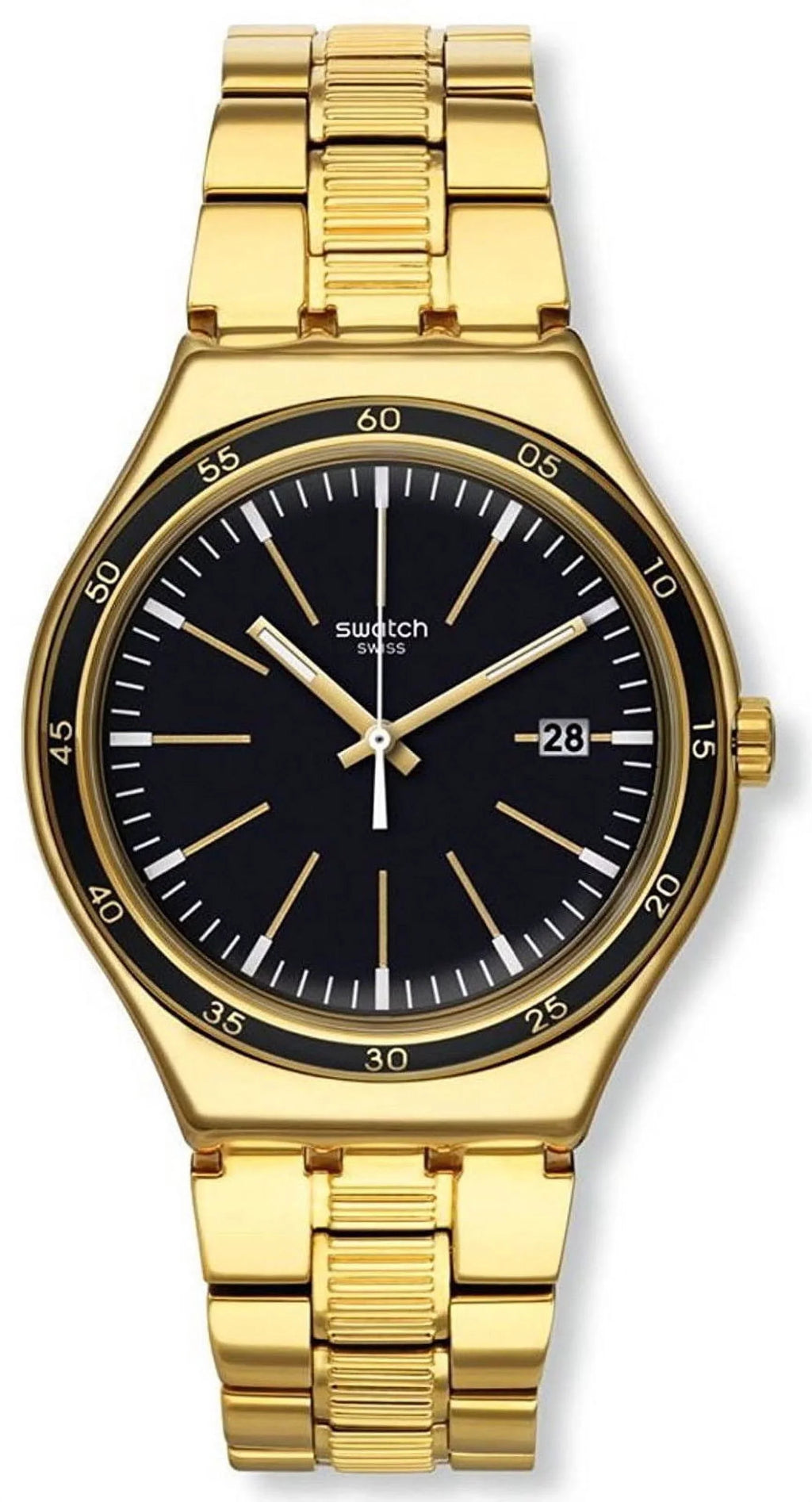 Black Steel Watch Swatch Tone YWG403G Men's Dial Bullet Gold Stainless