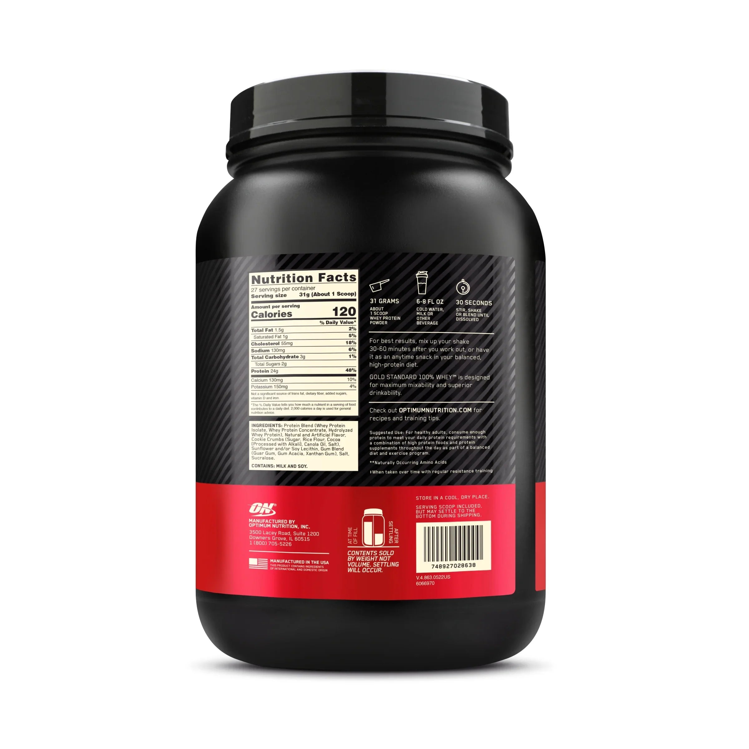 Protein & Cookies g Cream, lb, Protein, 100% 24 Nutrition, Standard Optimum 1.85 Whey Gold Powder, 27 Servings