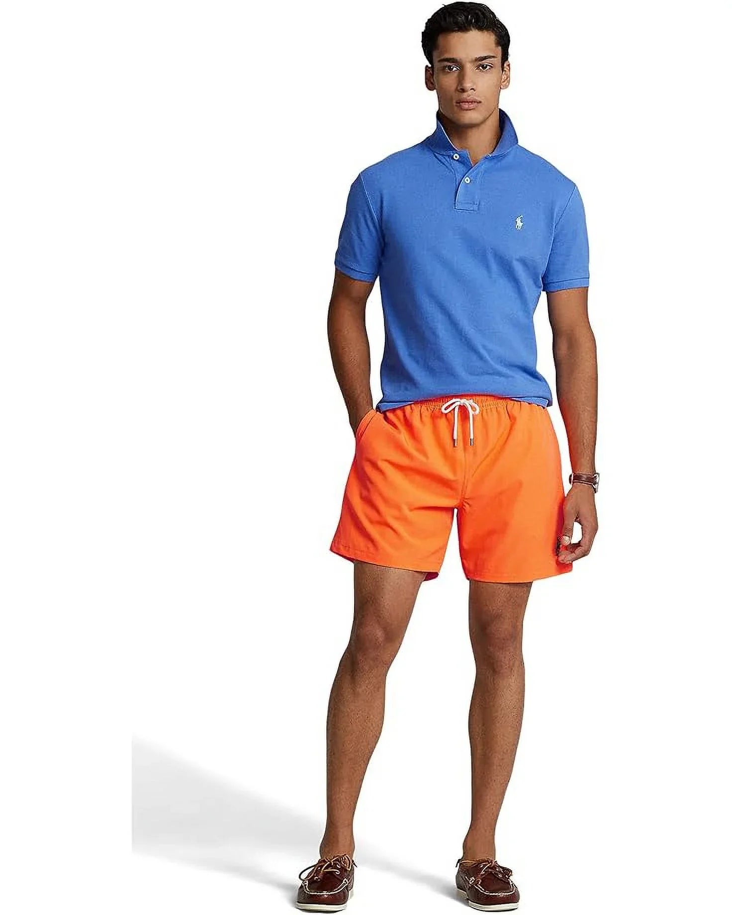 Mens Polo Orange-Small 5.75-Inch Lauren Classic Swim Blaze Trunks Traveler Ralph