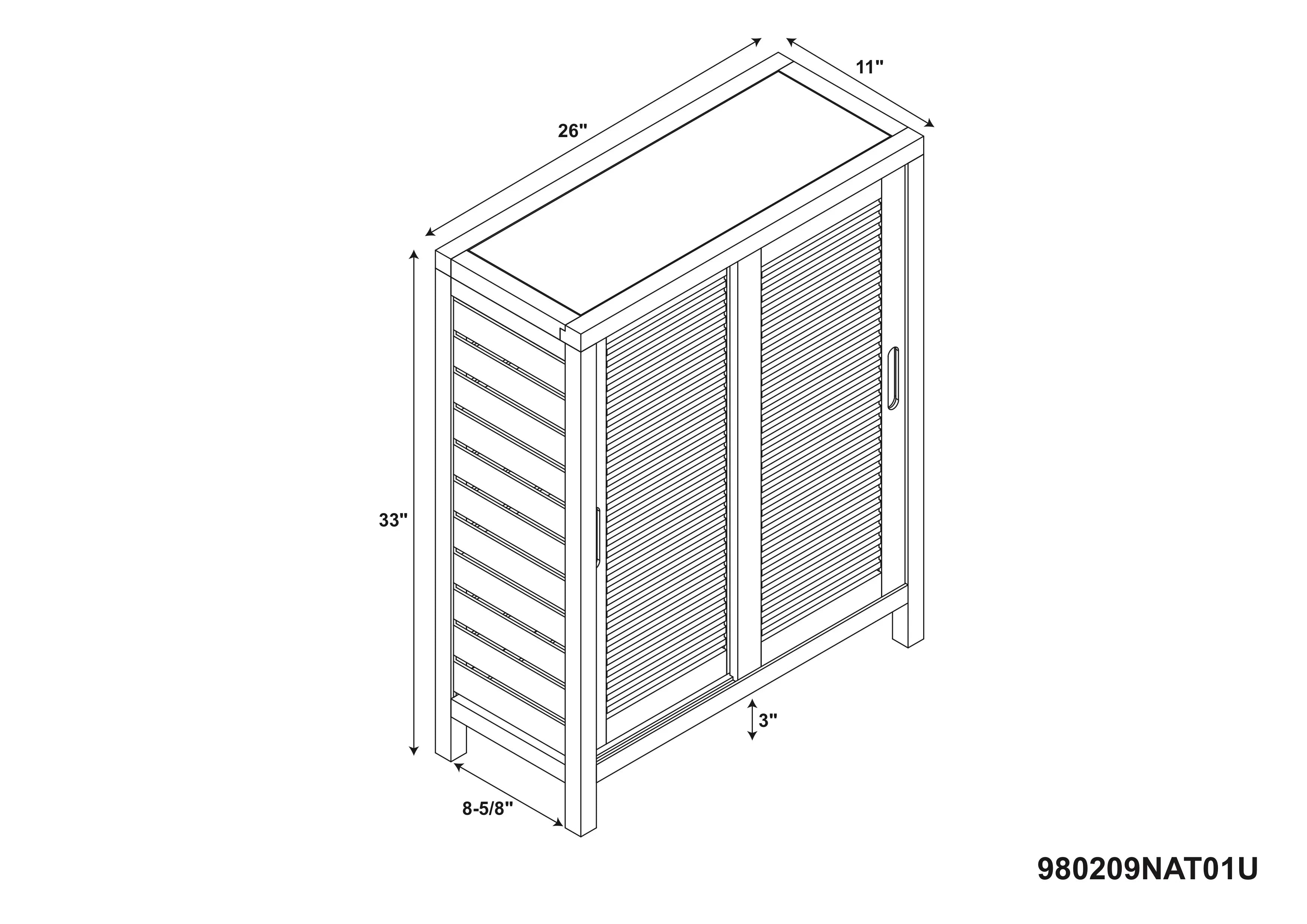Storage Floor Bracken 3 Door Shelf Bathroom Cabinet, Bamboo Linon 2