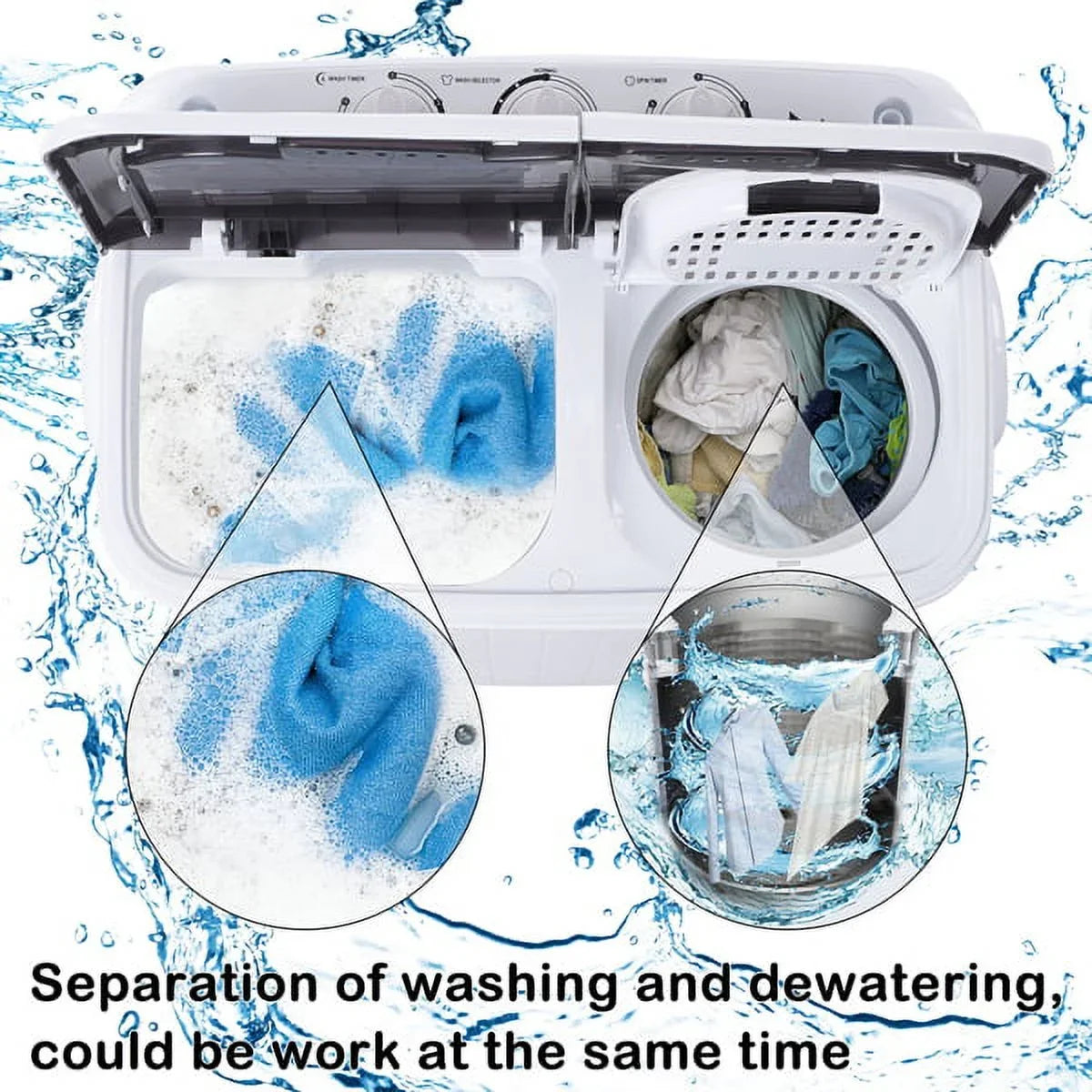 Machine Washer with 7.7lbs Washing for 14.3lbs, Drain Dorms Apartments with Machine Tub Spinner, SYTHERS 6.6lbs Washer Mini Pump, Semi-Automatic Combo Twin