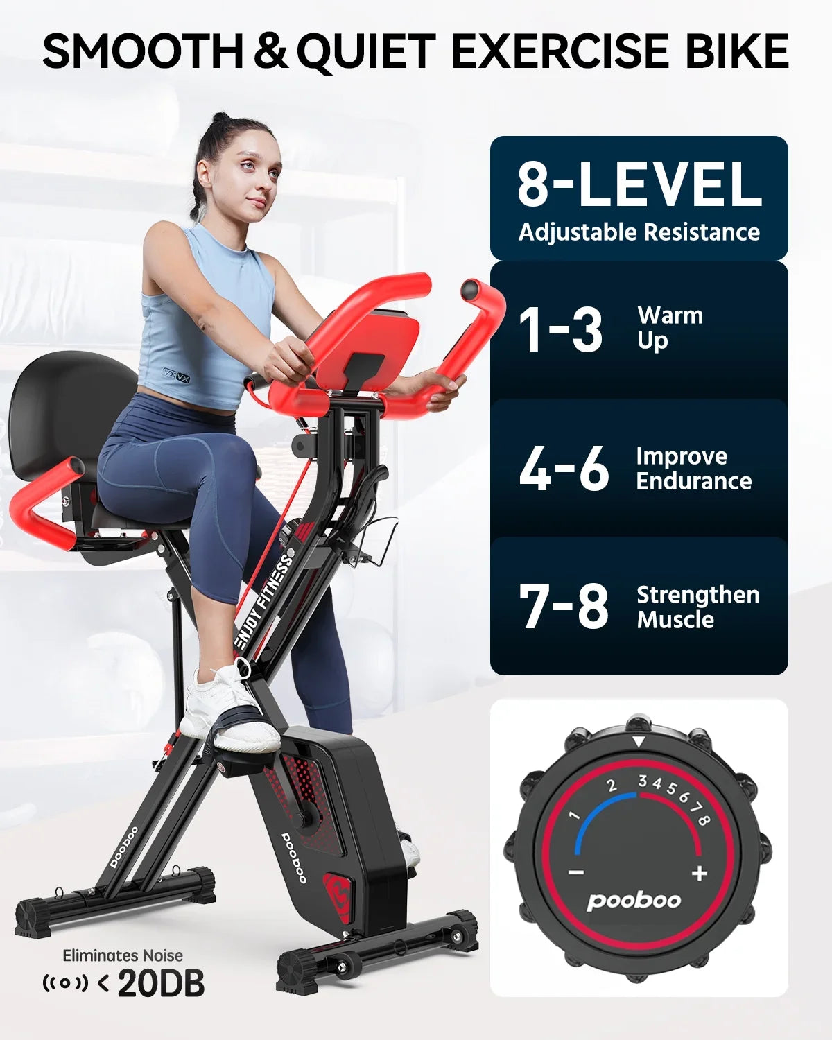 Exercise Quiet Bike Bike Bands Stationary Magnetic 360 Resistance Arm Pooboo lbs Exercise Bike Bikes Workout with Folding Home 3-in-1