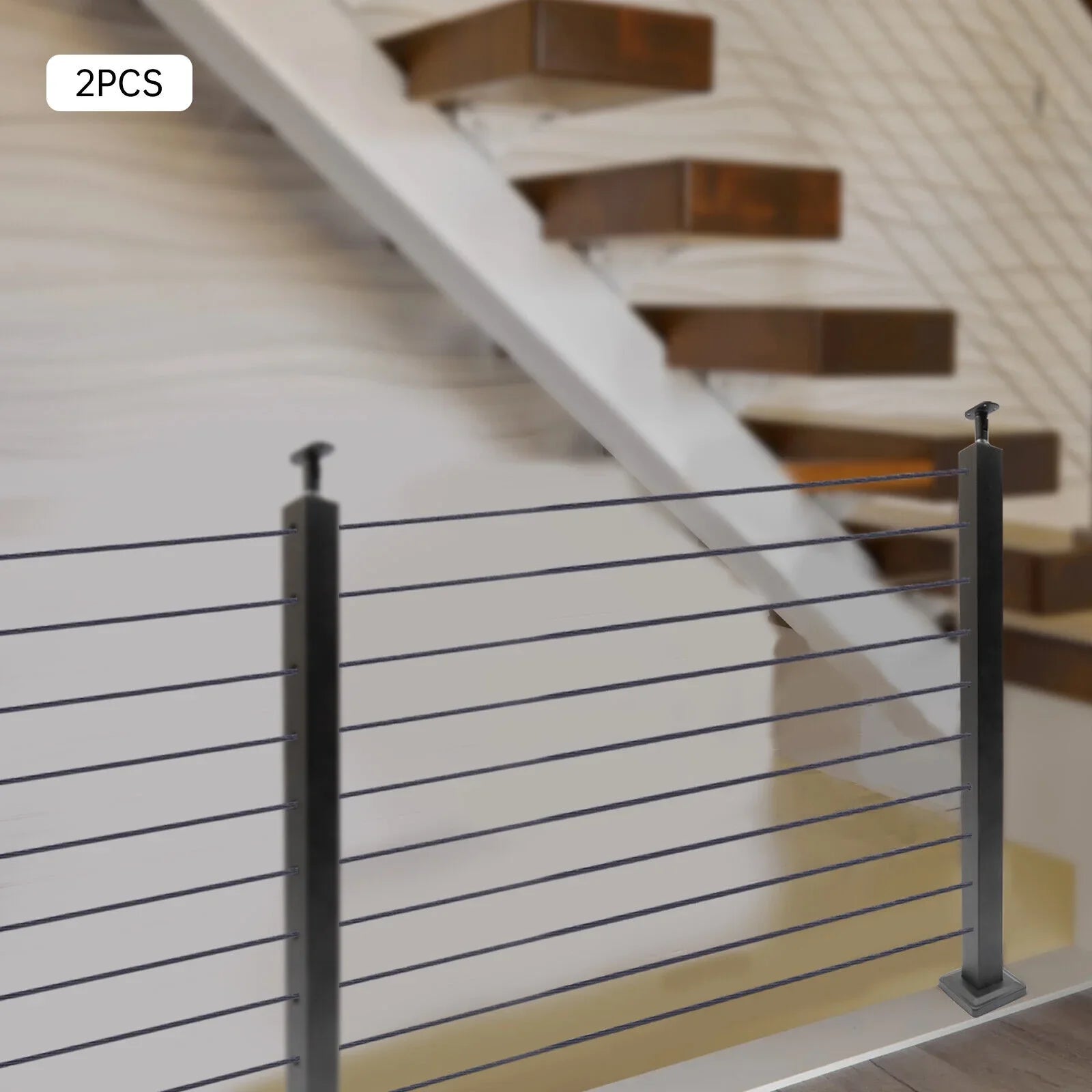 Pre-Drilled Cable Railing Post Fence 36''x2''x2'' Cable Wood for Square Level Railing Deck Two Post Sides System Stainless Steel Concrete Level