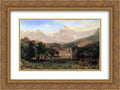 Gold Framed Albert Mountains, Art Rocky Bierstadt Landers 'The Peak' 24x18 Ornate Print 2x Matted