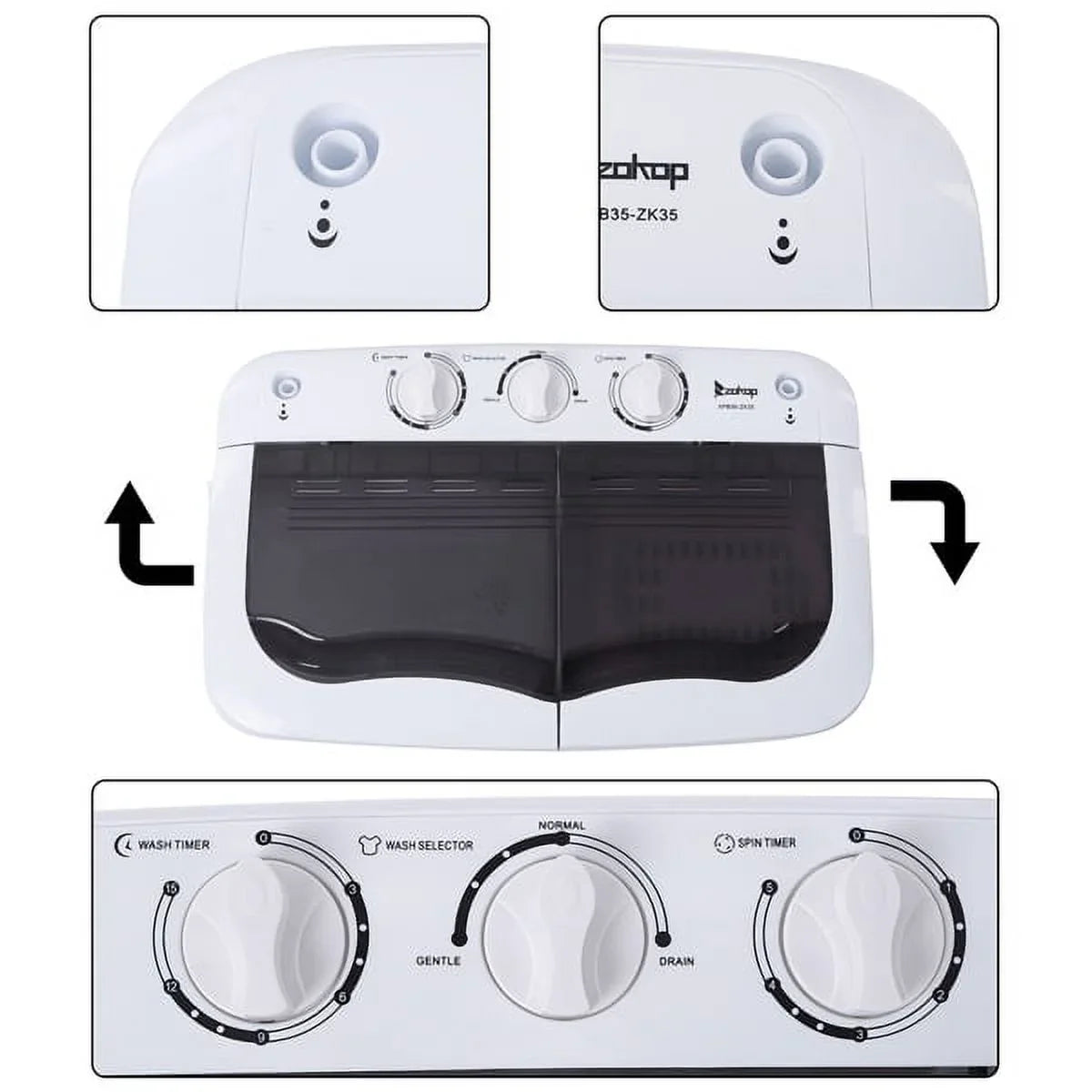Machine Washer with 7.7lbs Washing for 14.3lbs, Drain Dorms Apartments with Machine Tub Spinner, SYTHERS 6.6lbs Washer Mini Pump, Semi-Automatic Combo Twin