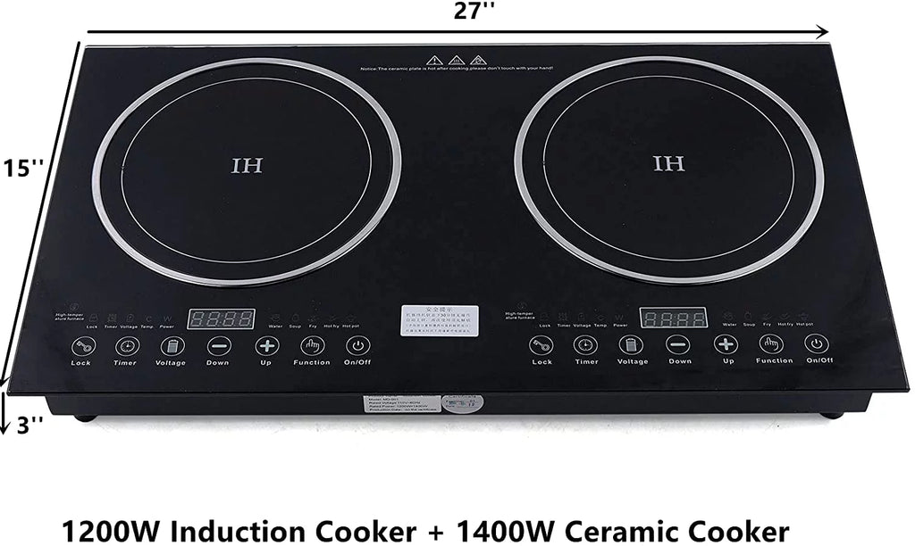 Digital Dual 1200W Burner Cooktop Sensor Cooker Touch ANQIDI Countertop Stove Cooker+1400W Ceramic Portable