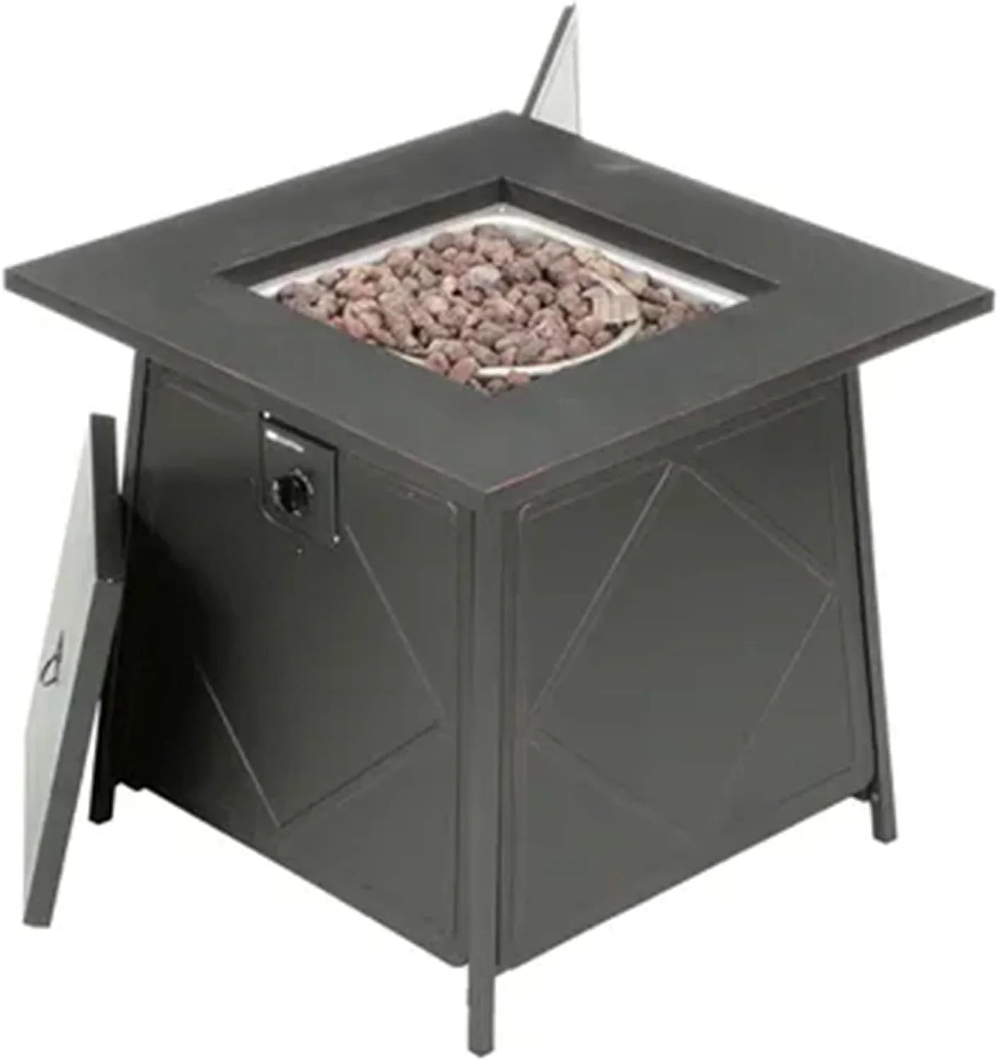 and Pit Cover Backyard 28 Fire exterior Tabletop Lava Lid, Rocks Inch Gas with Black Steel Square Steel
