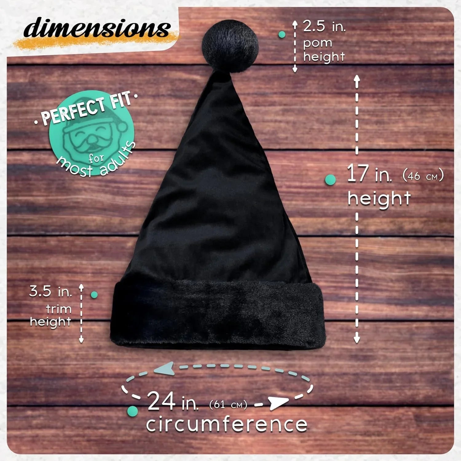 Gothic Black Faux Xmas Christmas Trim - Adult, Santa Goth - - dimension All Accessory, 1 Black Hat Hat Fur