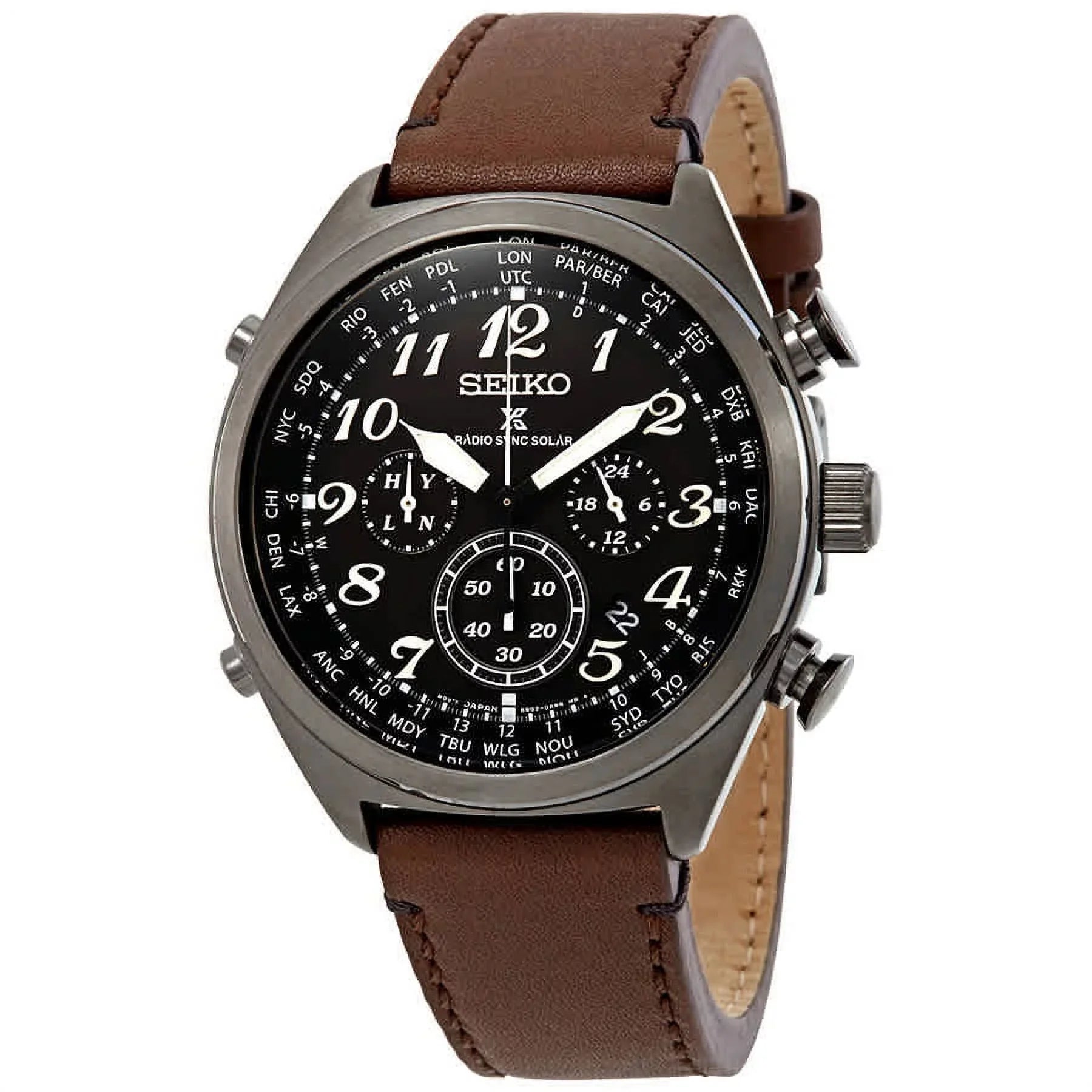 SSG015 Seiko Men's Ion Solar Prospex Black Sync Leather Watch Radio