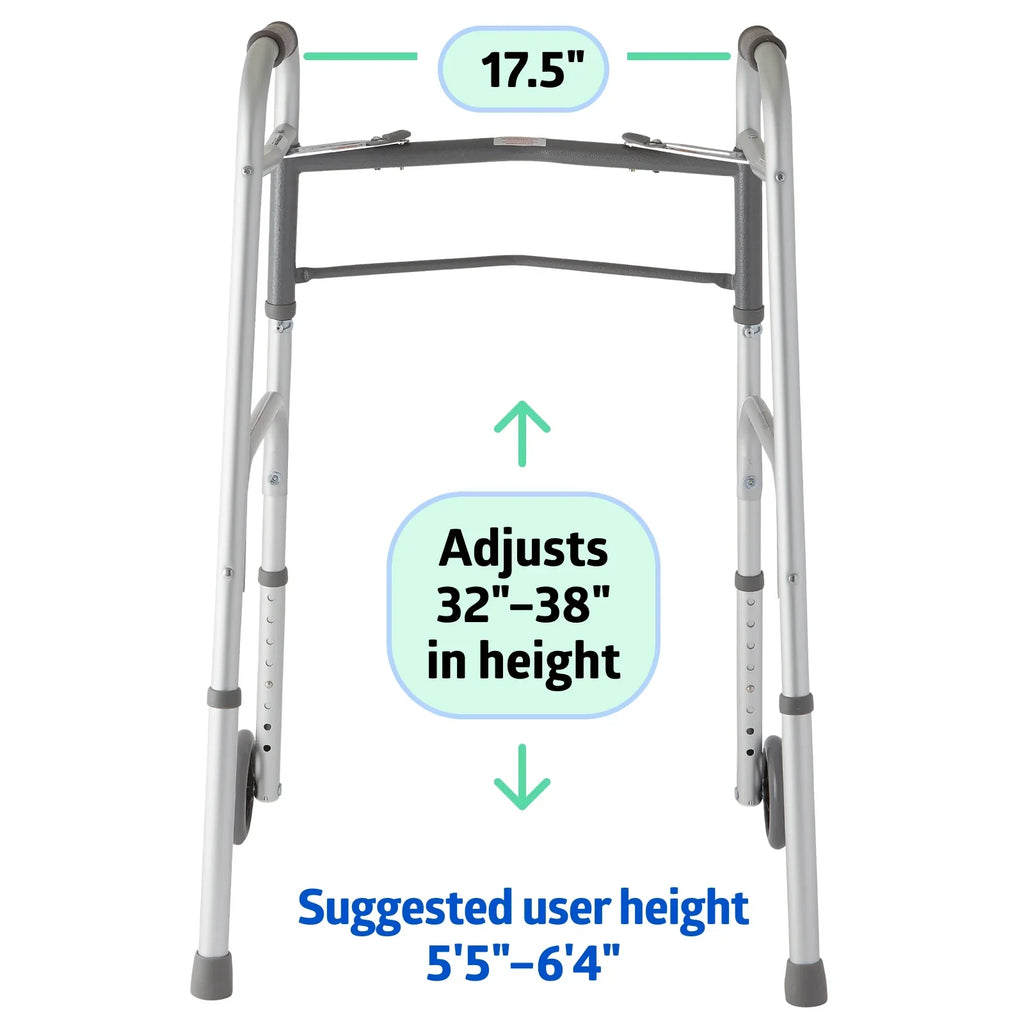 Frame Folding Aluminum 5” Walker lbs. 300 Supports Wheels, up with Medline to Lightweight