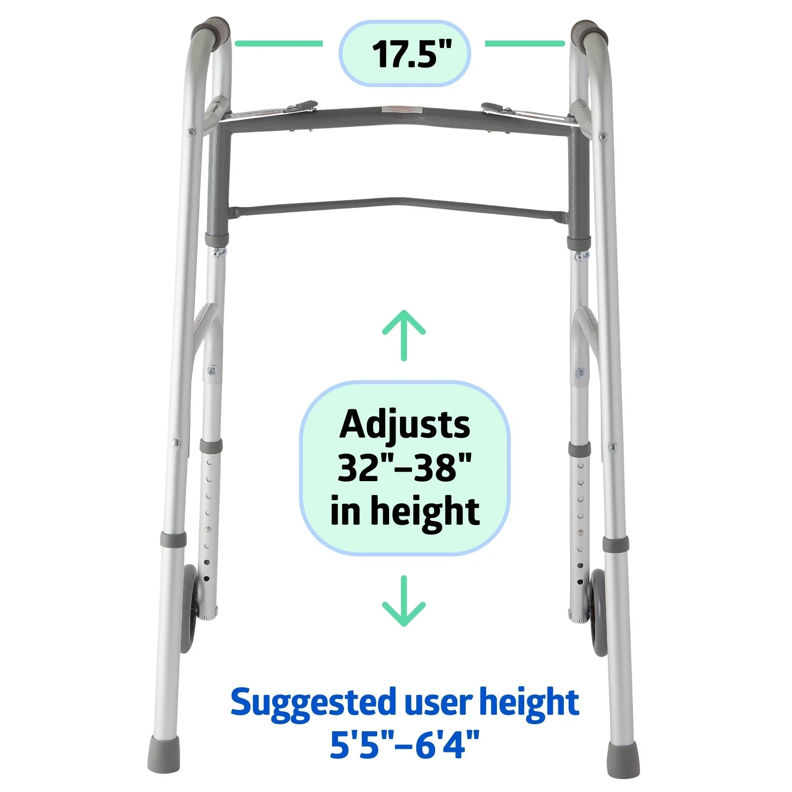 Frame Folding Aluminum 5” Walker lbs. 300 Supports Wheels, up with Medline to Lightweight