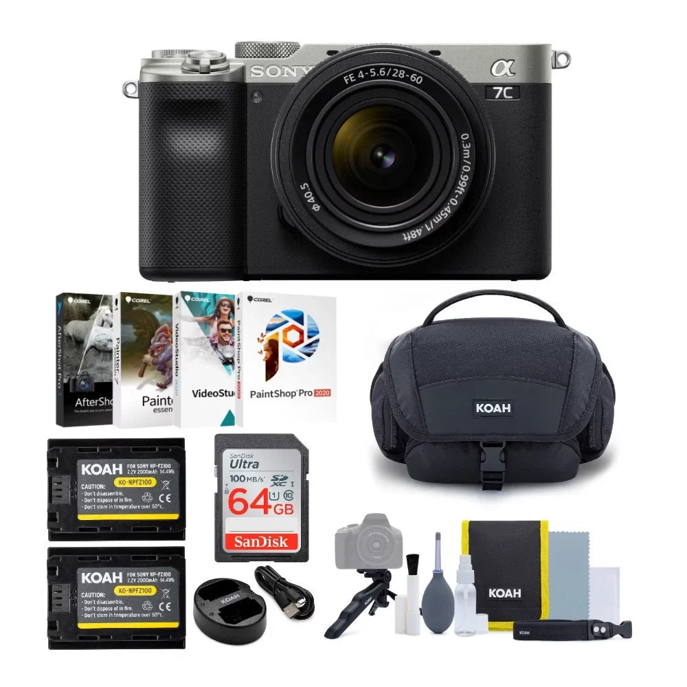 FE a7C Lens with (Silver) Bundle Alpha Camera Mirrorless Essentials 28-60mm