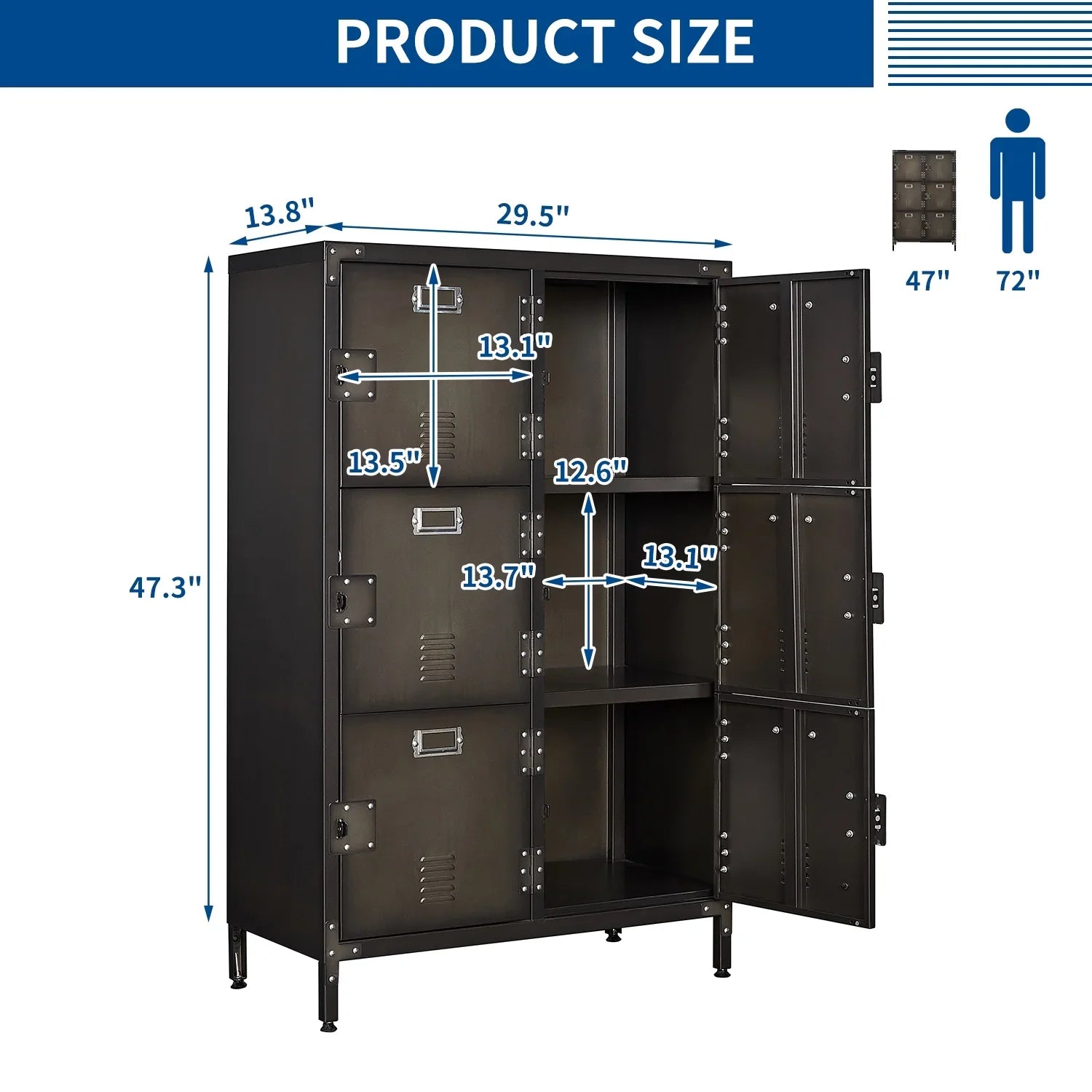 Metal Locker with Cabinets School Storage Employees Locker ,Office Storage Gym 47.3" STANI Bedroom Cabinet Steel Metal Students Shelf Steel Locker 2 for