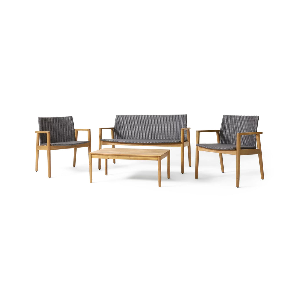 Gray Wicker exterior Acacia Teak and and 4 Wood , Chat Remuda Seater