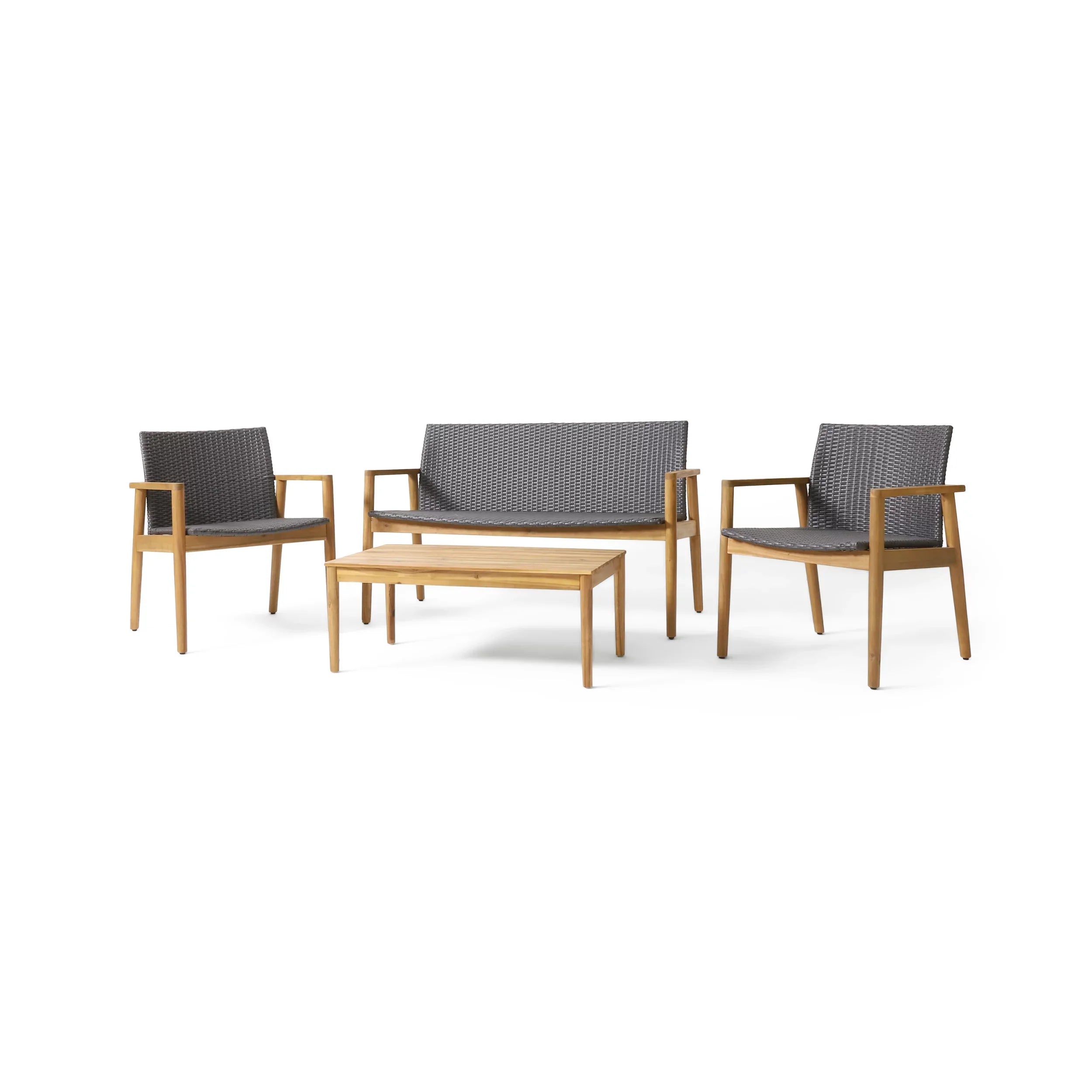 Gray Wicker exterior Acacia Teak and and 4 Wood , Chat Remuda Seater