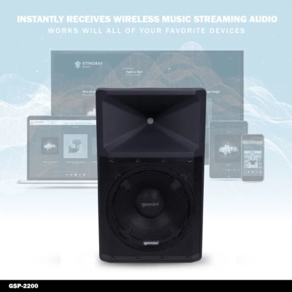 Media Audio Portable Gemini System Watt Sound GSP-2200 PA Bluetooth Speakers Pro DJ 2200
