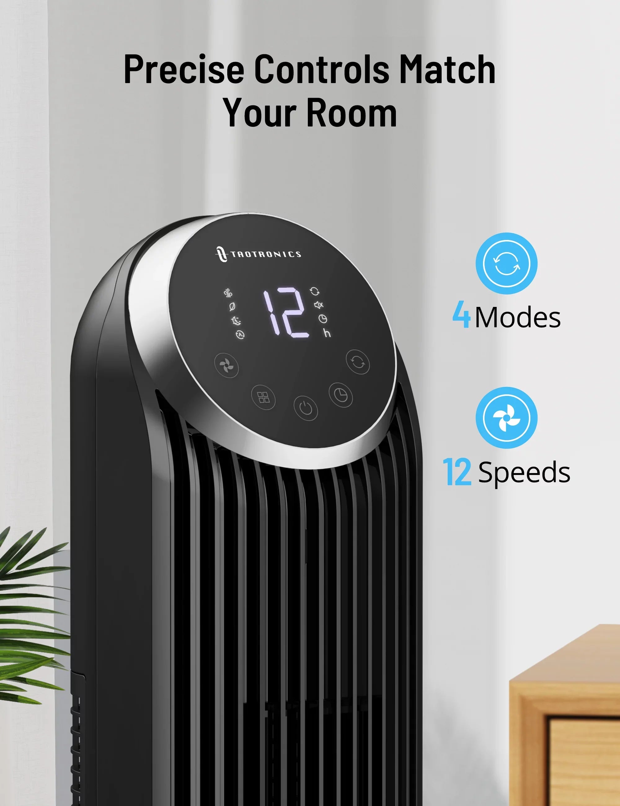 42" 120° 4 12H Fan, Modes, Bladeless Timer, Fan Office with for Home, Oscillating Speeds, Standing Dustproof Filter, Remote, Fan Mesh Tower TaoTronics 12 Fan,
