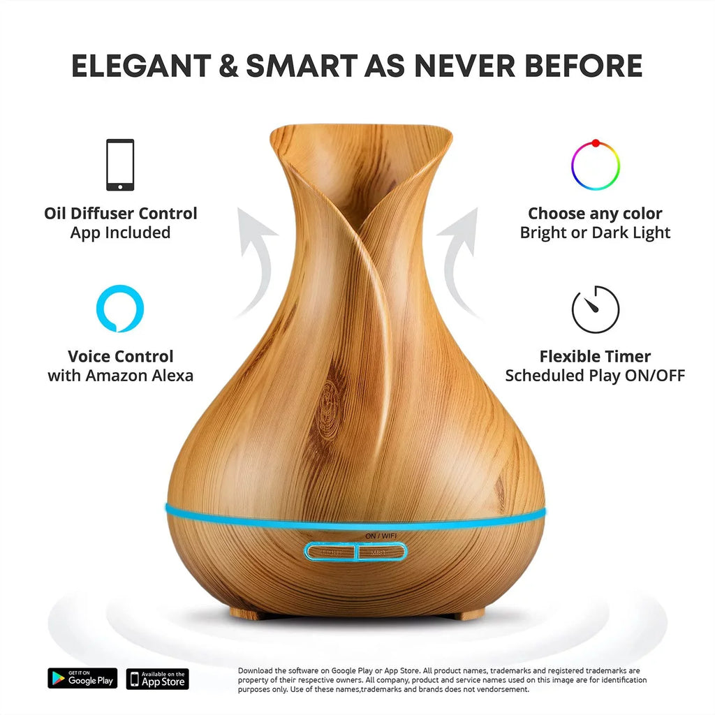 Light Home Essential Modern Sierra Aromatherapy Diffuser 400 Oils, ml and WiFi Humidifier for Smart Wood