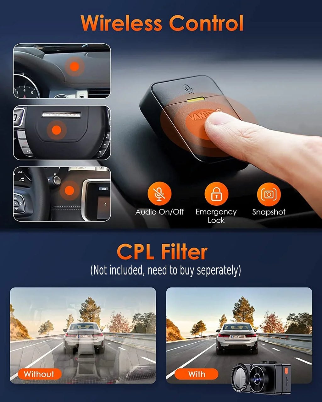 Dash Parking IR Cam 512GB Control, Night Max 24 Vantrue Camera Channel with WiFi Inside, Hours 2.5K Mode, Rear Front and STARVIS 1944P+1080P+1080P 3 GPS Triple 3 Dash Support Voice E3 Way Vision,