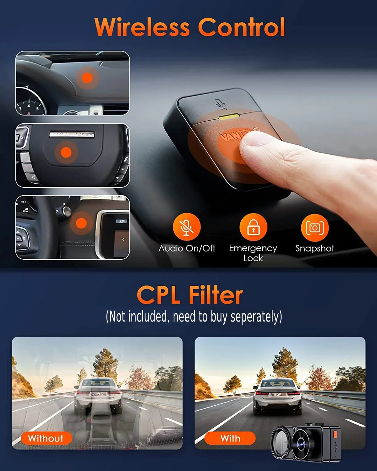 Dash Parking IR Cam 512GB Control, Night Max 24 Vantrue Camera Channel with WiFi Inside, Hours 2.5K Mode, Rear Front and STARVIS 1944P+1080P+1080P 3 GPS Triple 3 Dash Support Voice E3 Way Vision,