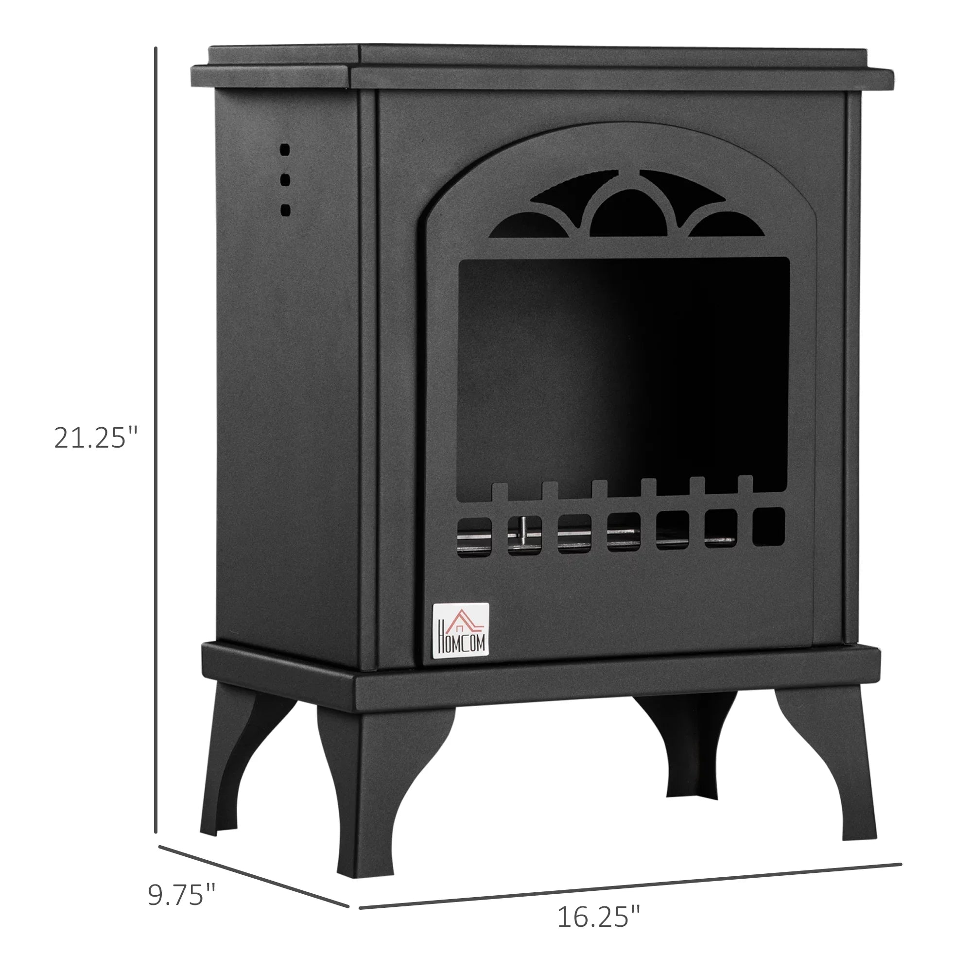 9.75" 0.4 470 Heater to Gal Sq. Fireplace, Ft., HOMCOM up Ethanol Hours, Freestanding 3 Stove Burns Black Max