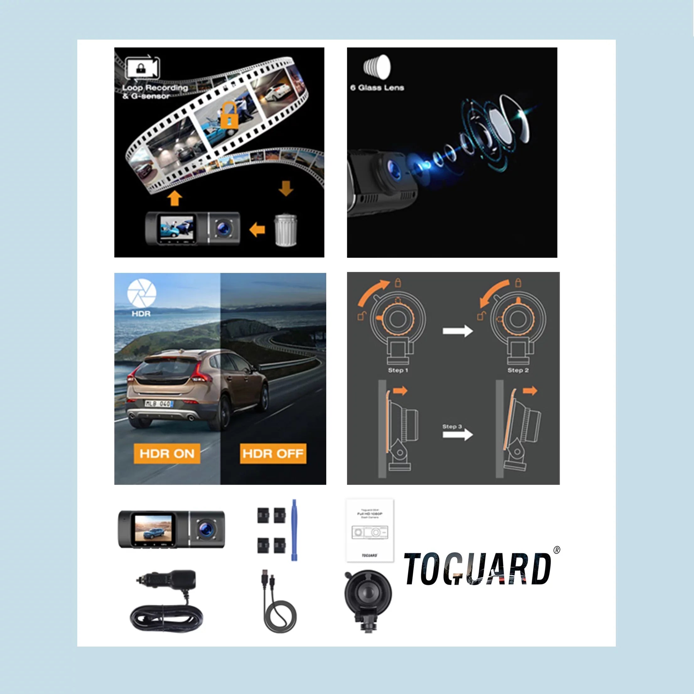 TOGUARD Car 1080P LCD ,Parking Night Inch Cam G-Sensor, Car Dash Recording, Display 1.5 Vision HDR Camera Loop Camera ,IR Mode, FHD