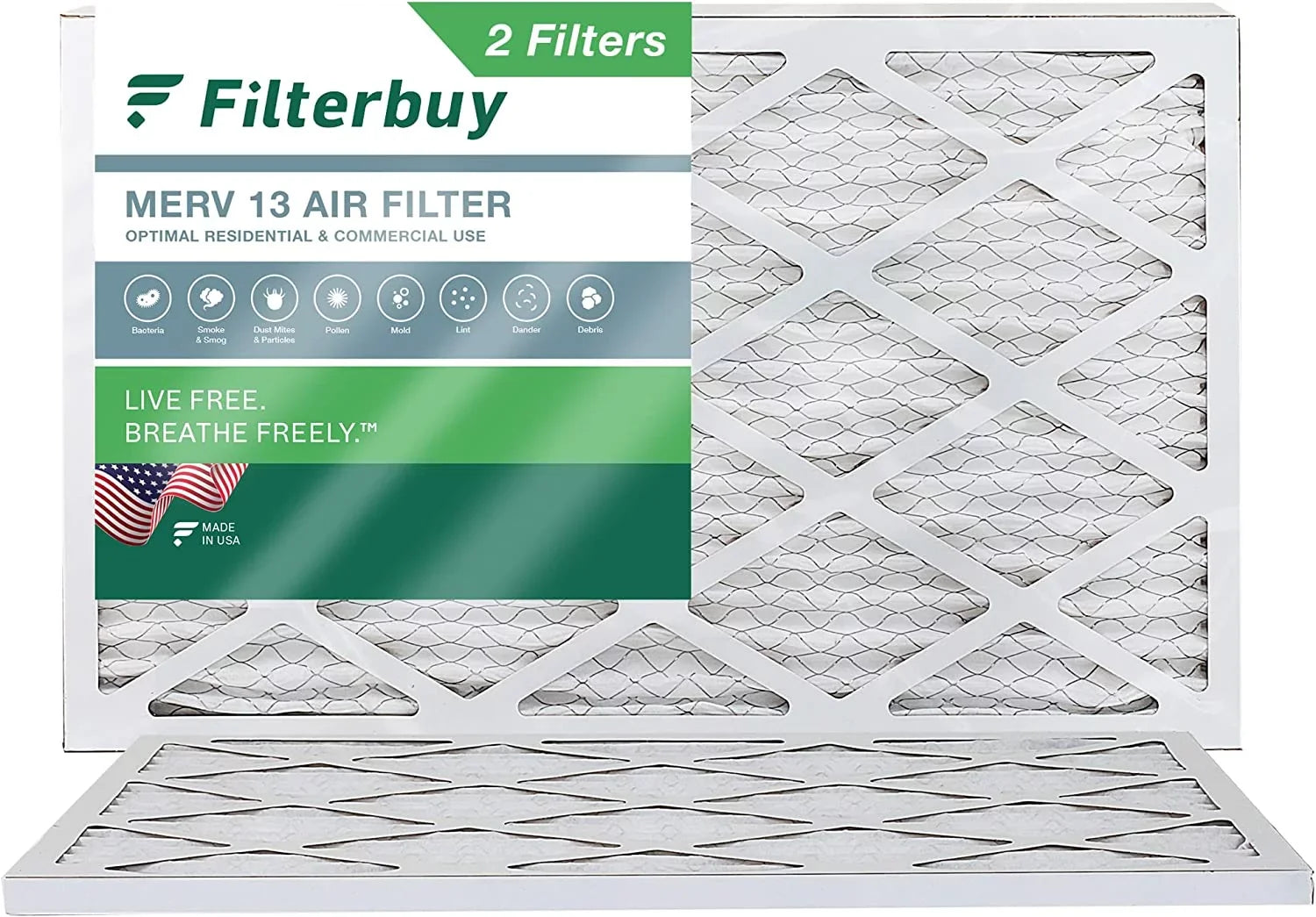 Filterbuy MERV (2-Pack) Air 13 Furnace AC HVAC Pleated 14x24x1 Filters