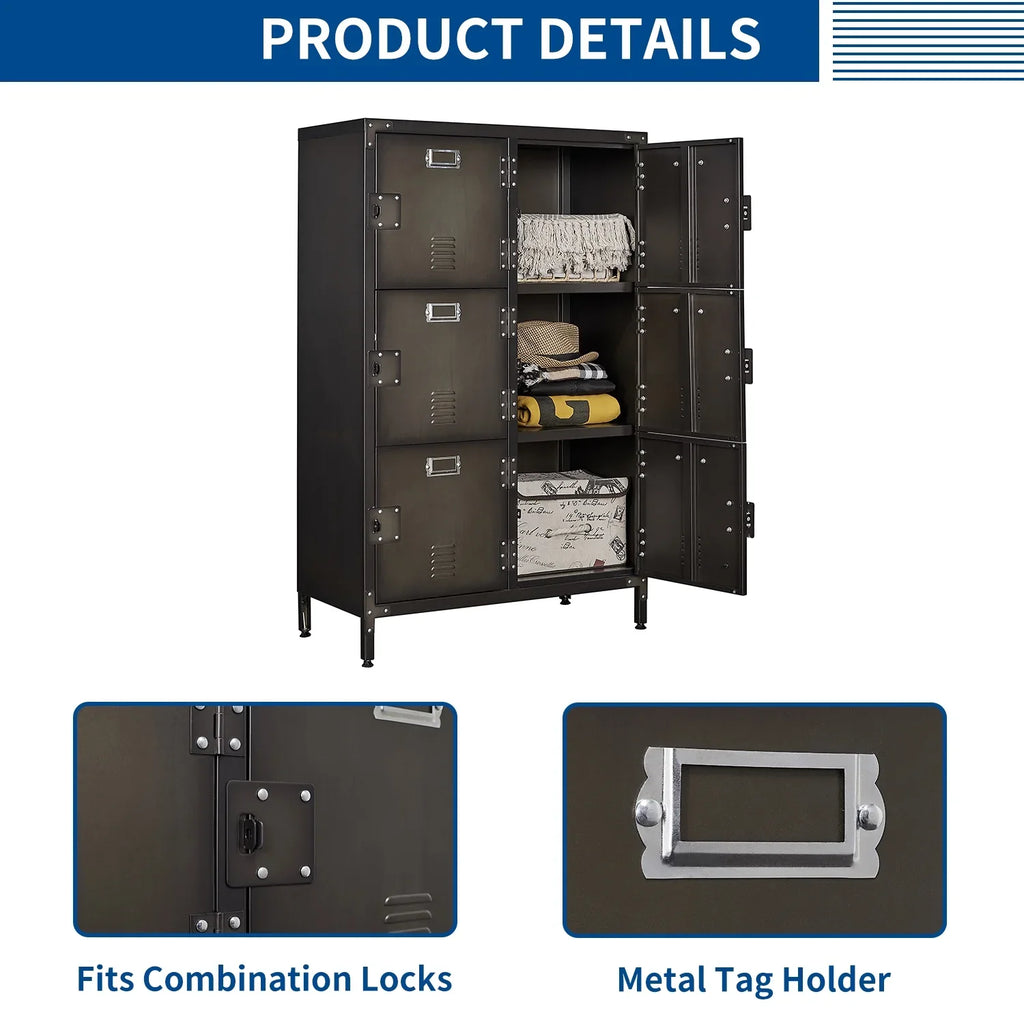 Metal Locker with Cabinets School Storage Employees Locker ,Office Storage Gym 47.3" STANI Bedroom Cabinet Steel Metal Students Shelf Steel Locker 2 for