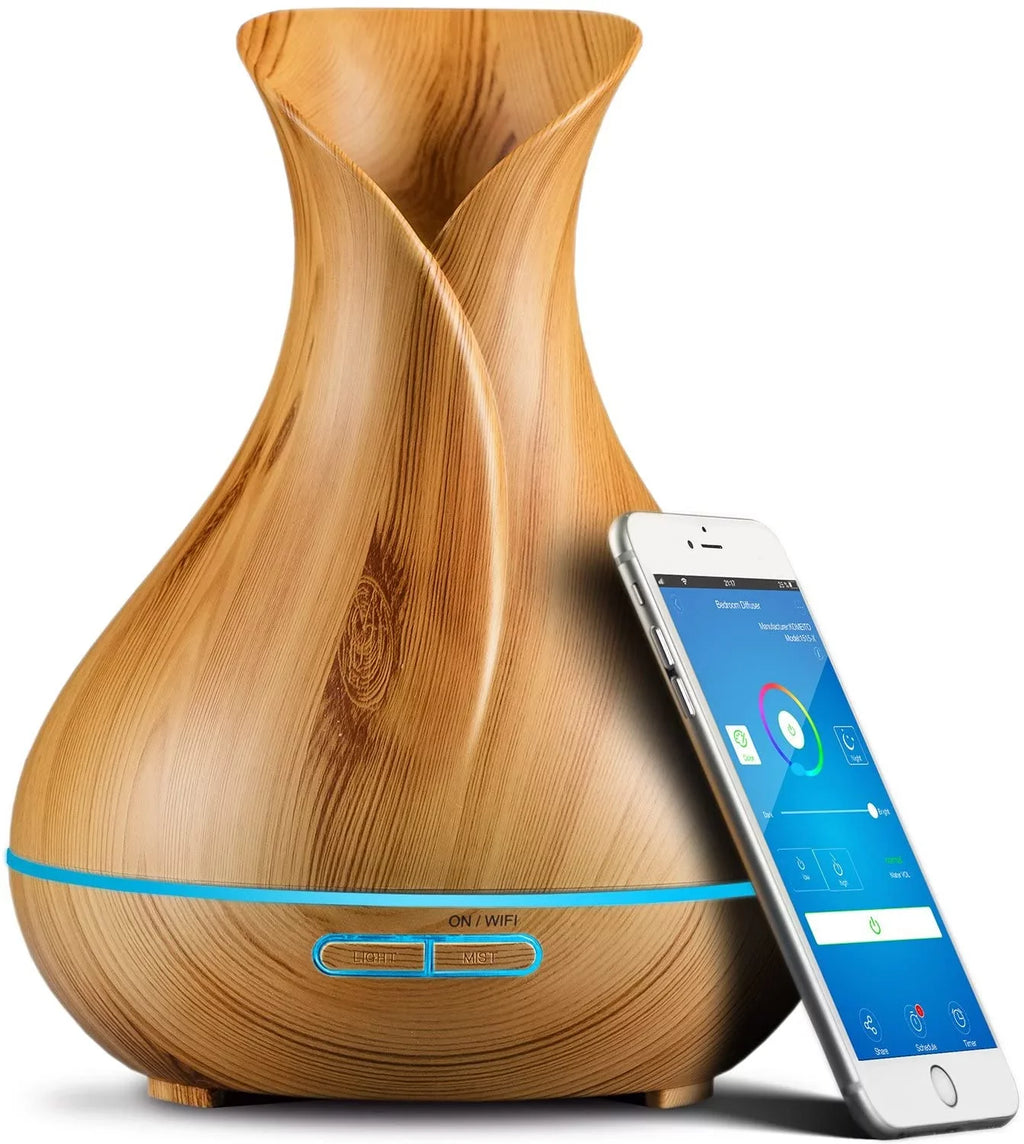Light Home Essential Modern Sierra Aromatherapy Diffuser 400 Oils, ml and WiFi Humidifier for Smart Wood