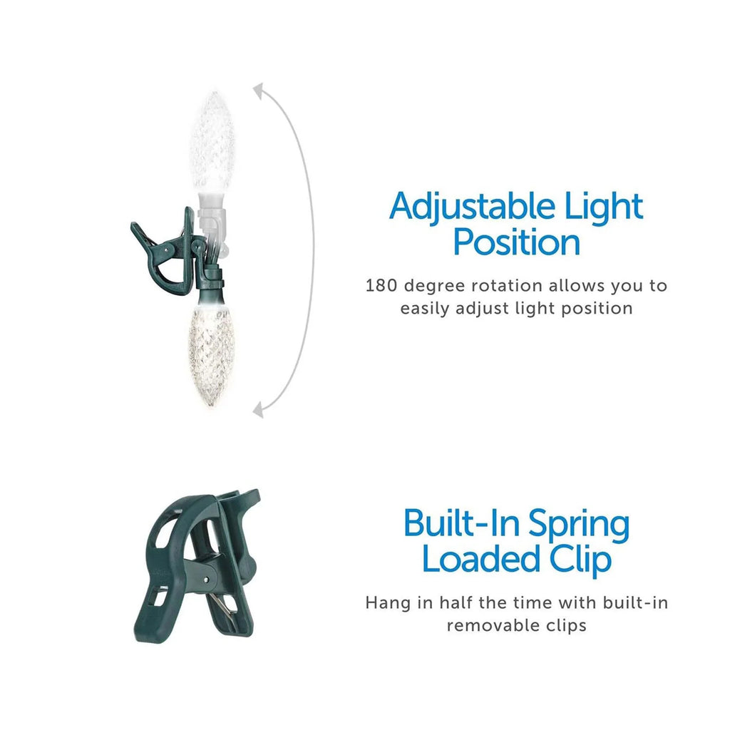 Quick C9 LED Christmas Pack) NOMA 100 String Bulbs (3 Clip Warm Lights