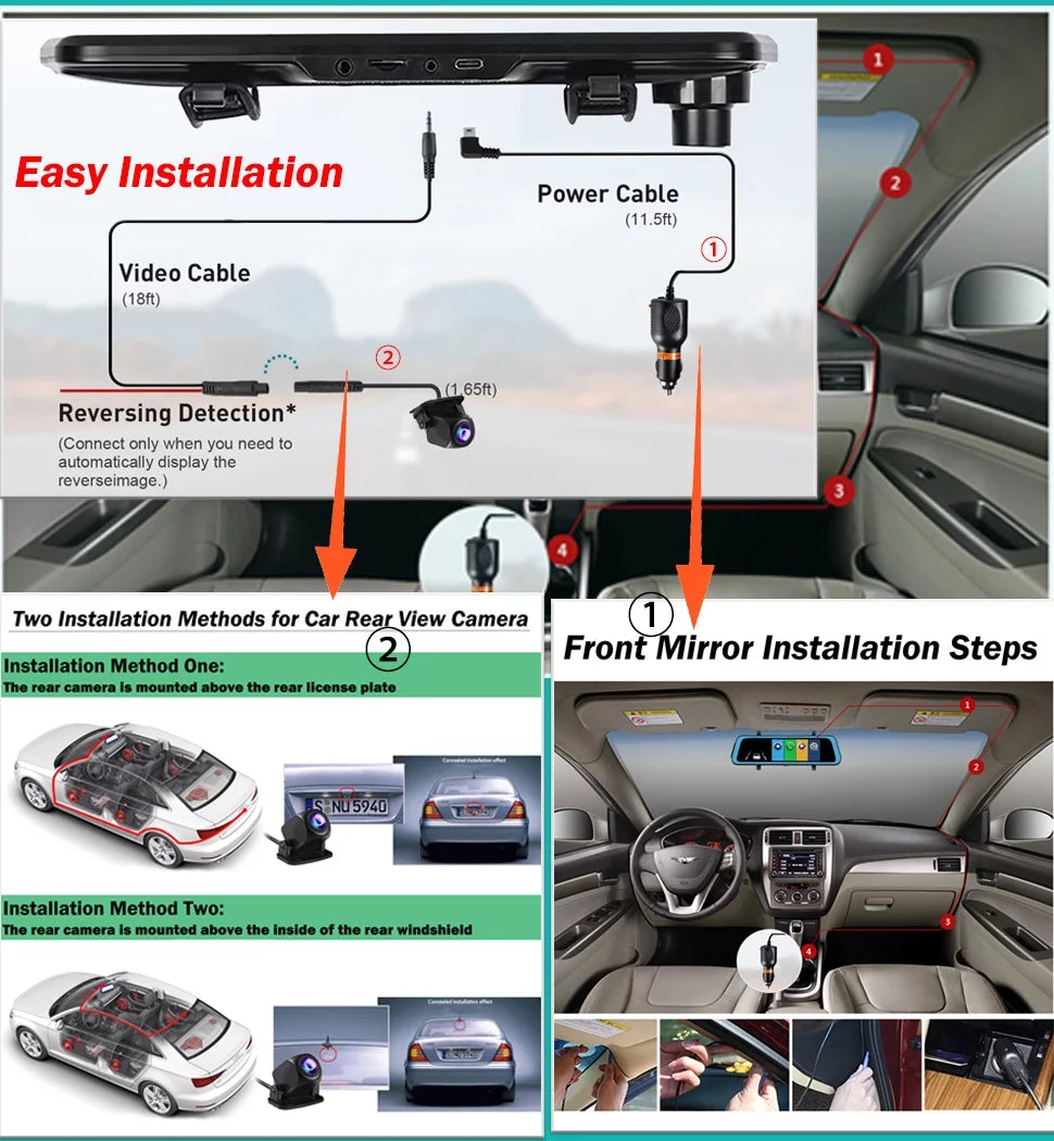 G-Sensor, cam WDR Mirror Night for and mirror view Screen, Full Car Backup 1080P Camera, View Rear Front Touch Camera Parking Erago FHD with 10" Kit:Rear Waterproof Moniter Vision, dash Rear