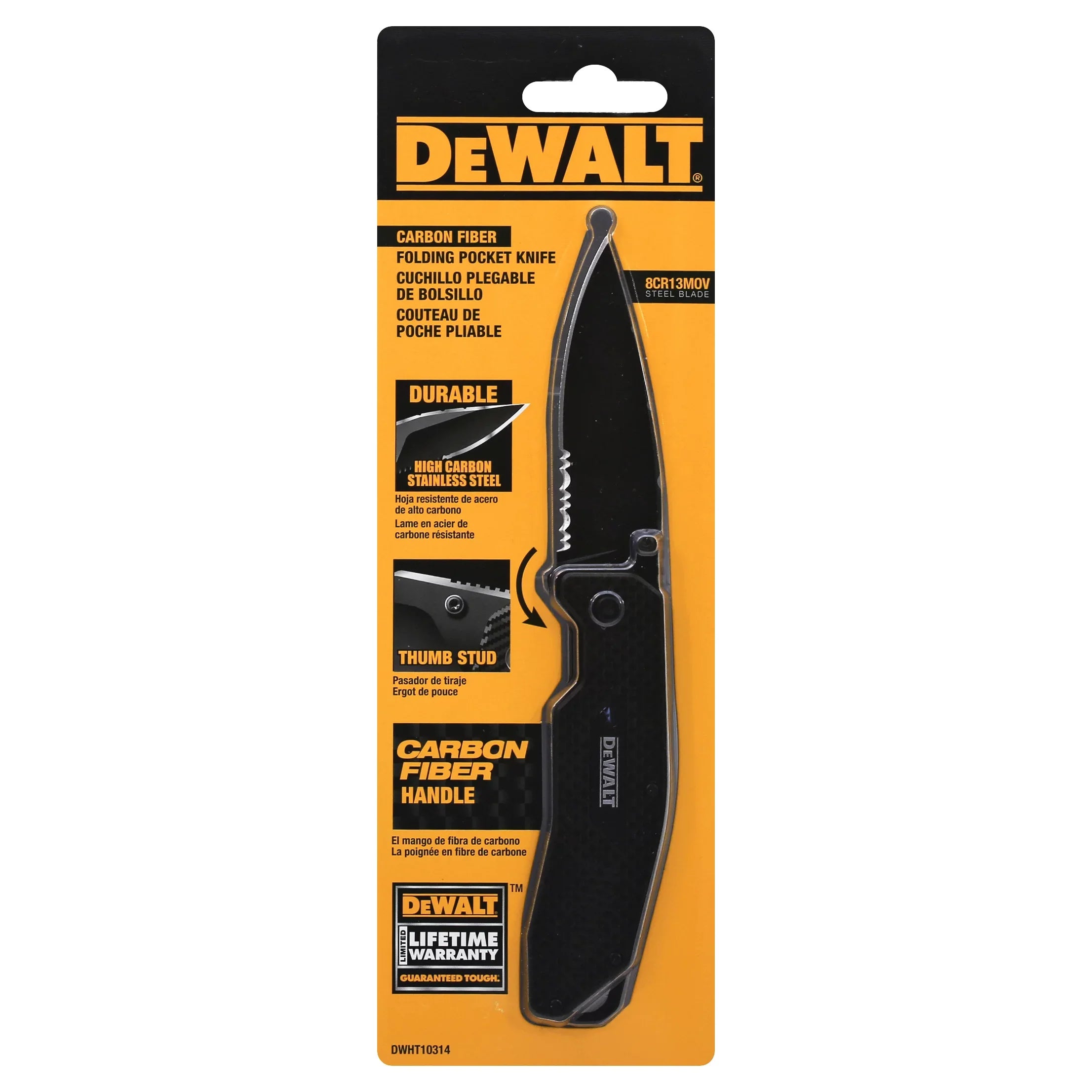 Black/Gray pc. Pocket DeWalt 1 Knife 8" Folding