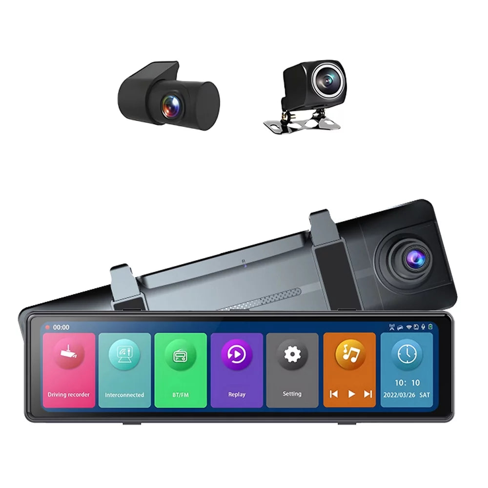 Safety Video Mirror Camera 2.5K Camcorder Recorder Cameras Screen Rearview for Recorder Touched BT Cam Car Car Recording Pinnaco Dash Driving Enhanced Auto Car Clear 3