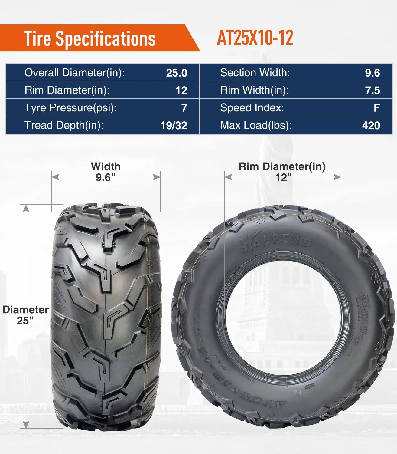 6PR Set 4 Tire Trail Front Rear Sand Tires All of ATV/UTV & Terrain 25x8-12 Road 25x10-12 off HALBERD