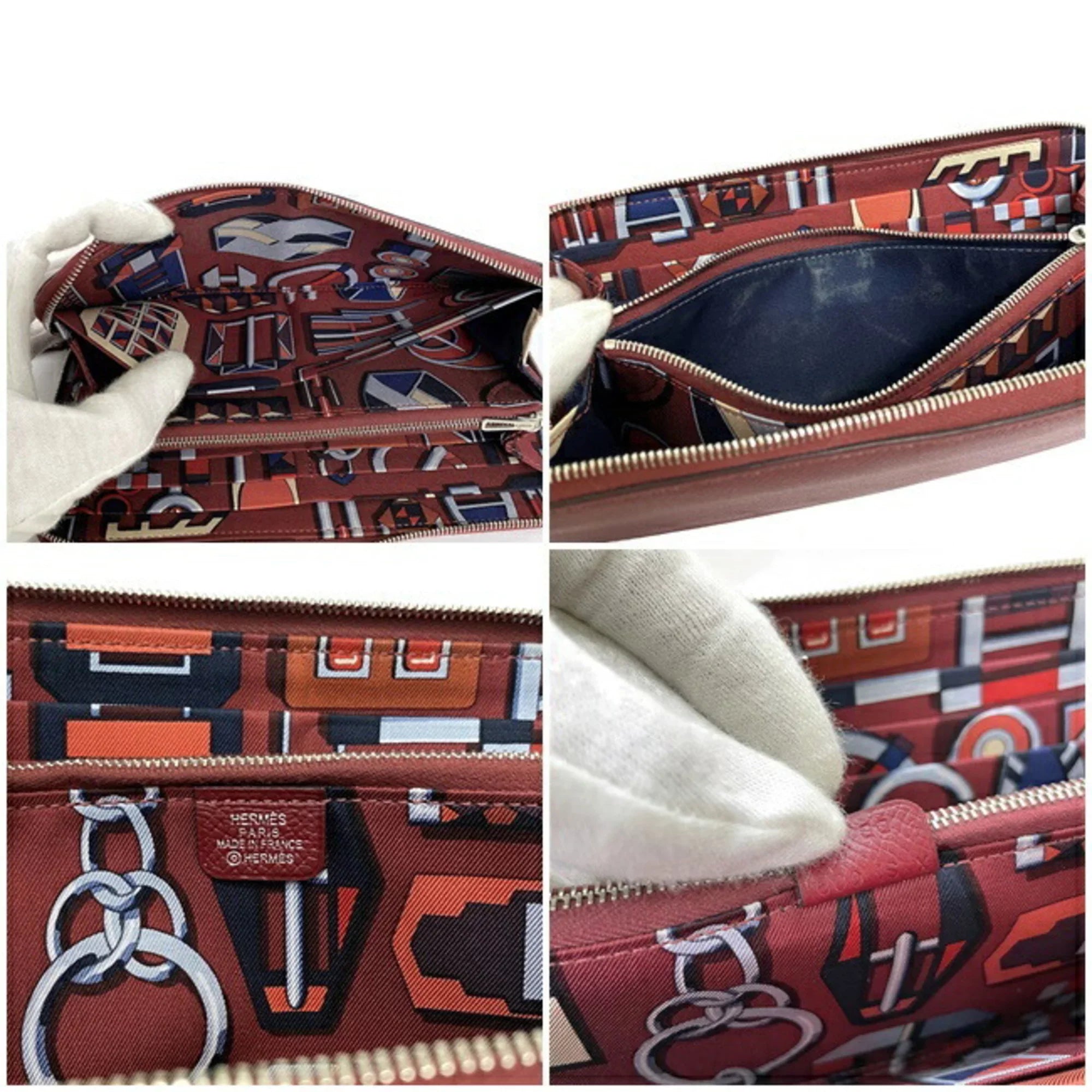 Silk Leather Glenat Rouge Azap In HERMES Long Ladies Pre-Owned Wallet Bordeaux Hermes (Good) Epson Round